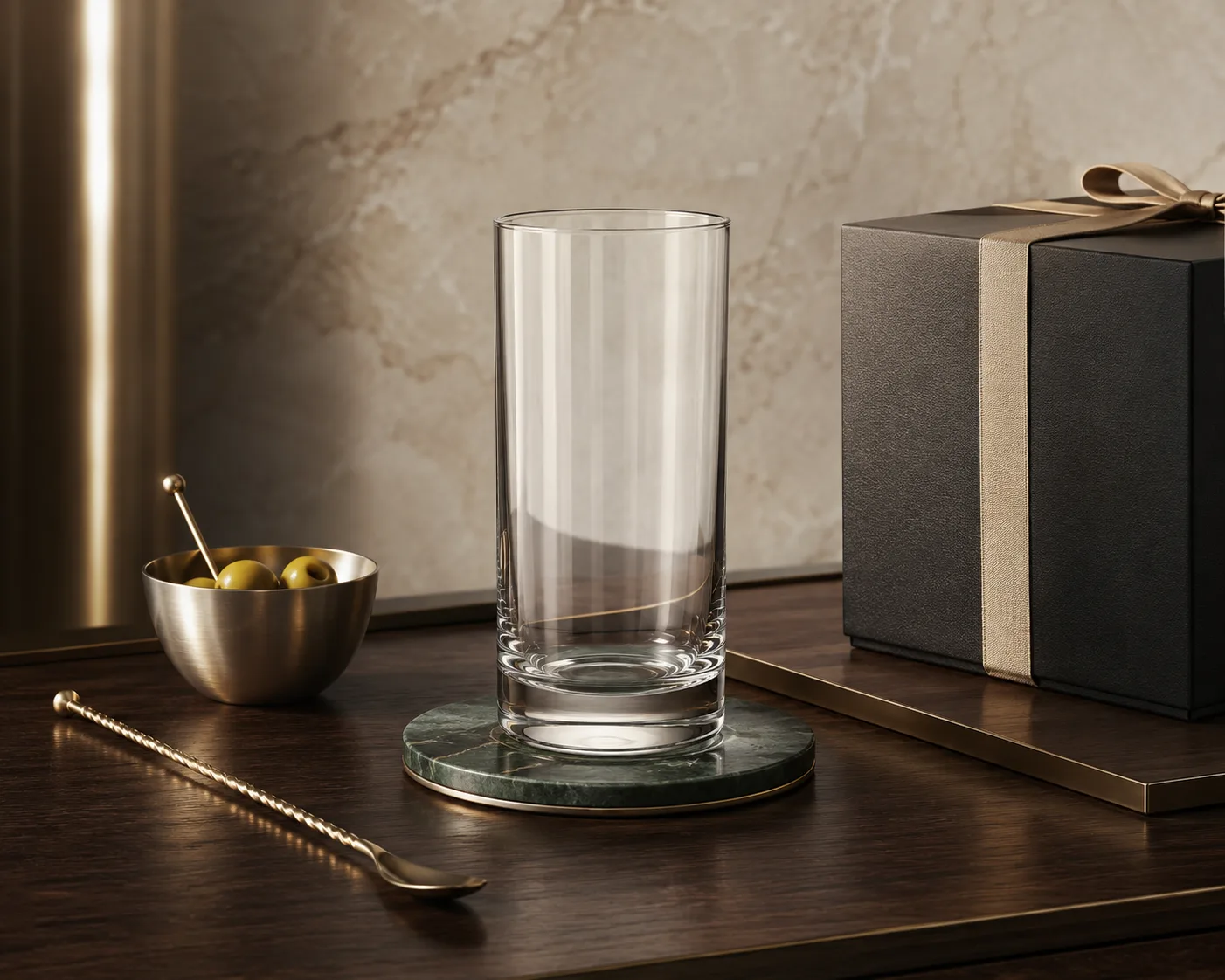 Highball Glass shown from a secondary angle with the bowl and rim visible.