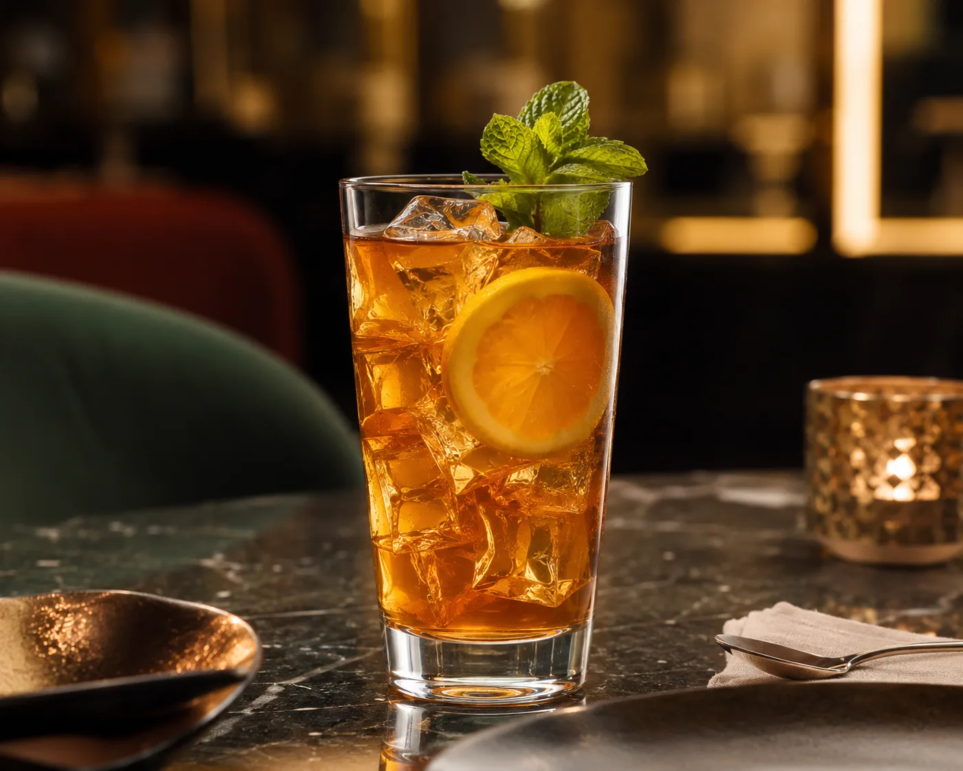 Iced Tea Glass in a beverage service setting for iced tea and water.