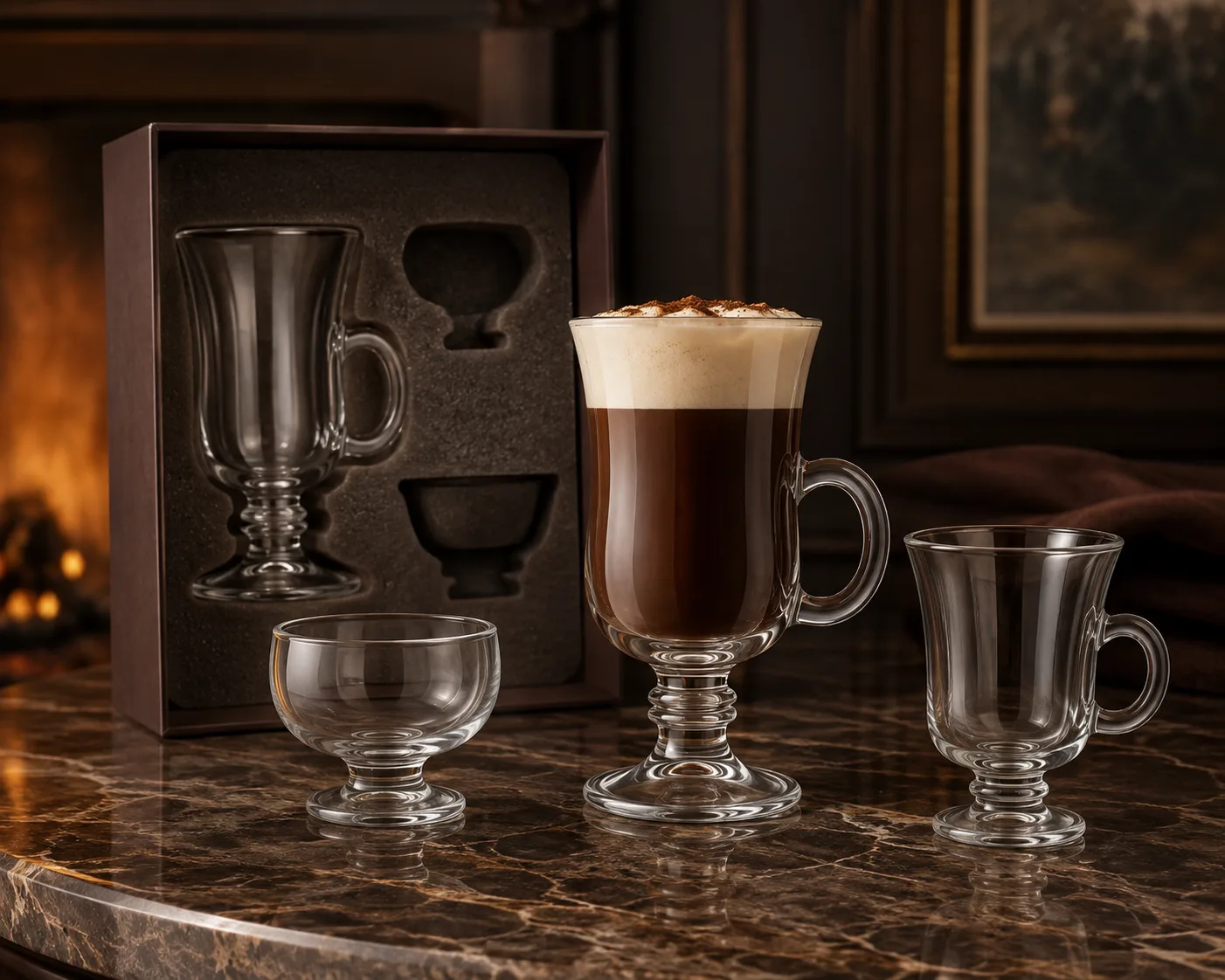 Close-up of Irish Coffee Glass showing the rim, glass wall and base.