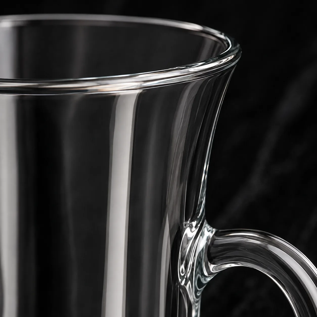 Close view of Irish Coffee Glass showing stem or base and logo print / decal