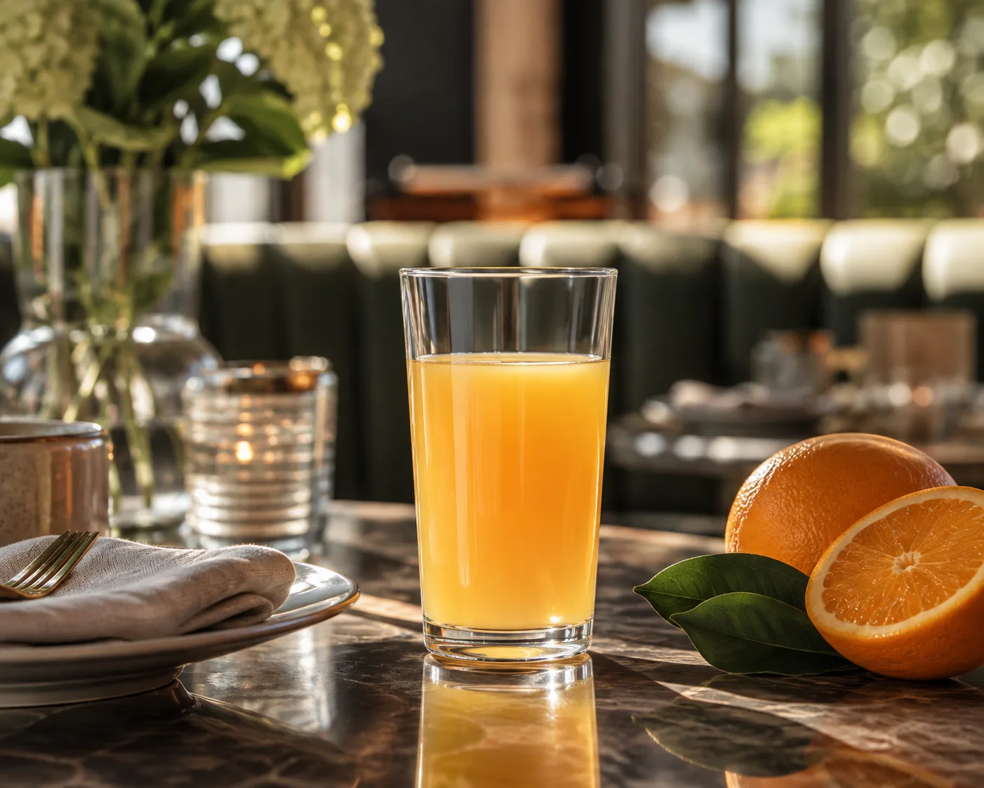 Juice Tumbler in a beverage service setting for juice and water.