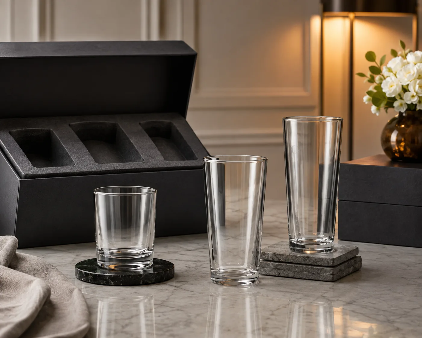 Close-up of Juice Tumbler showing the rim, glass wall and base.