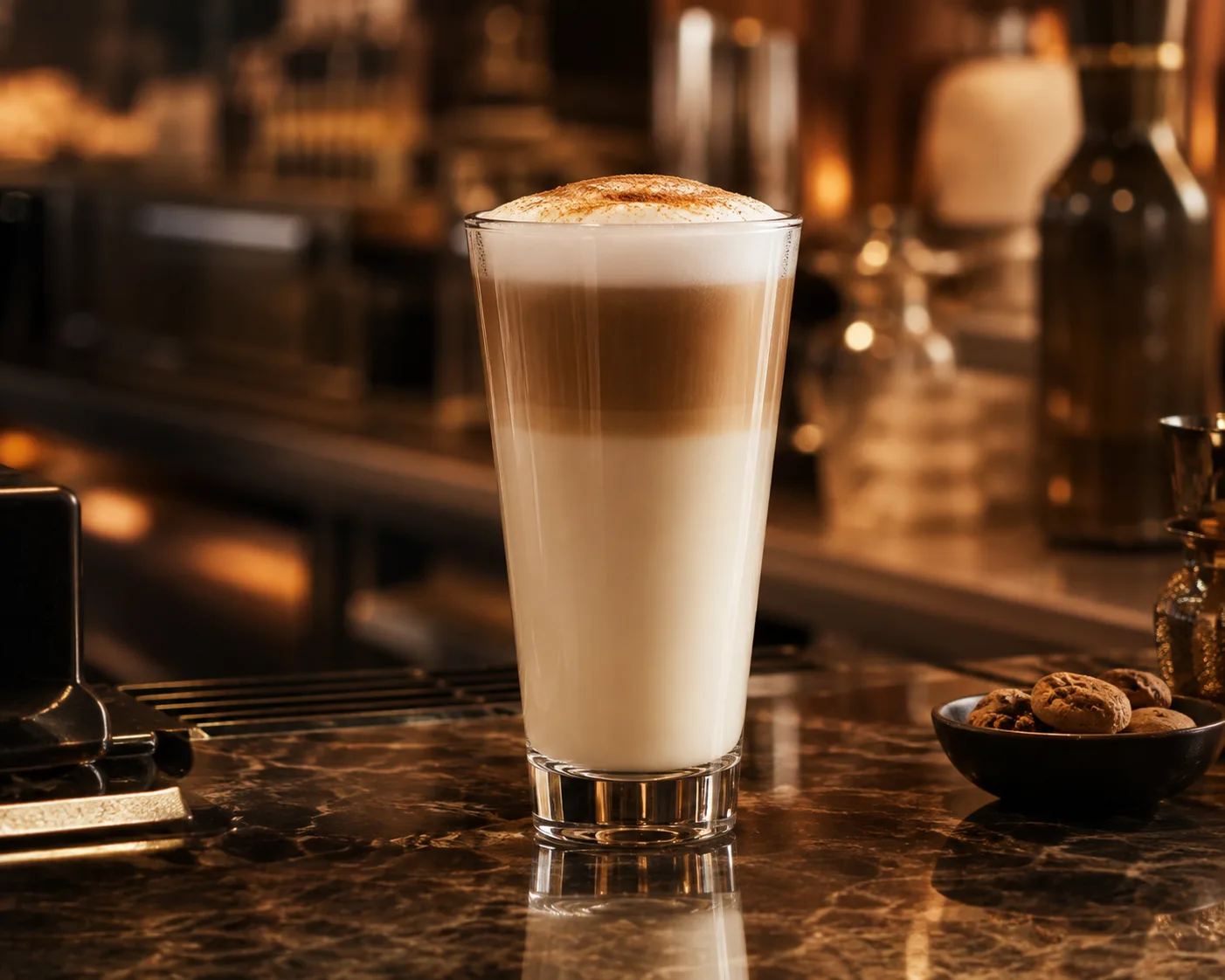 Latte Glass in a beverage service setting for latte and coffee.