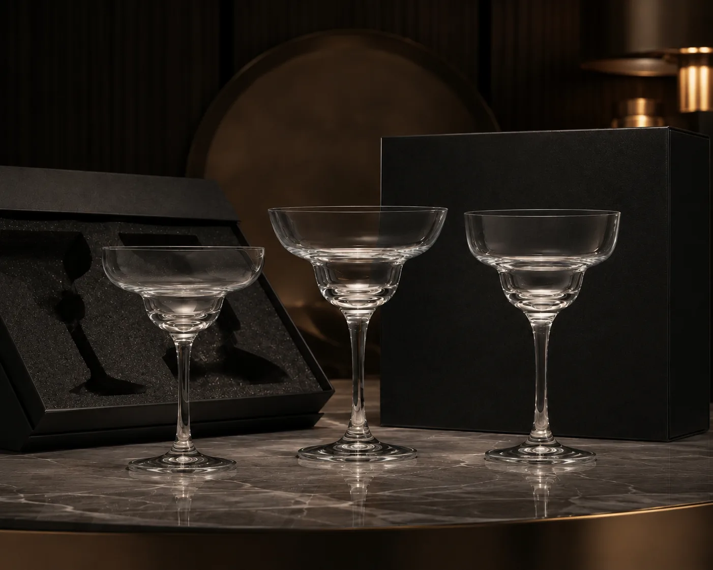 Close-up of Margarita Glass showing the rim, glass wall and base.