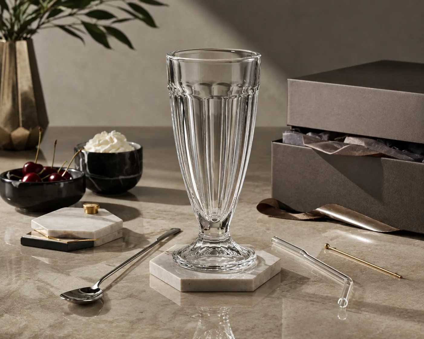 Milkshake Glass shown from a secondary angle with the bowl and rim visible.