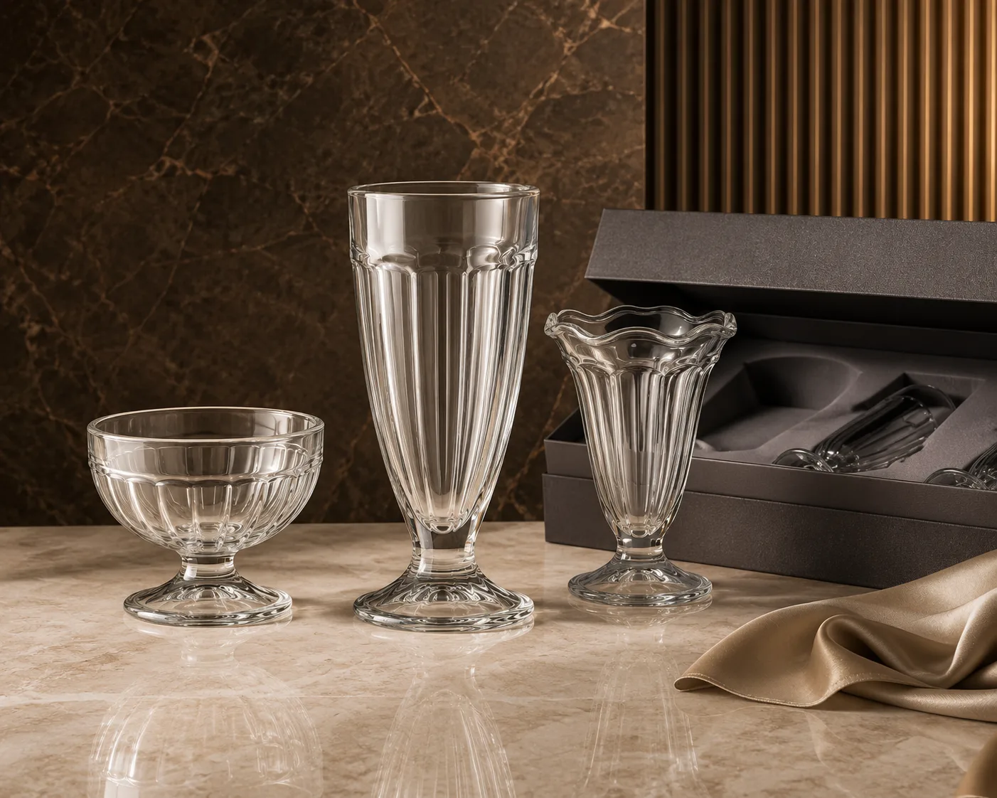 Close-up of Milkshake Glass showing the rim, glass wall and base.