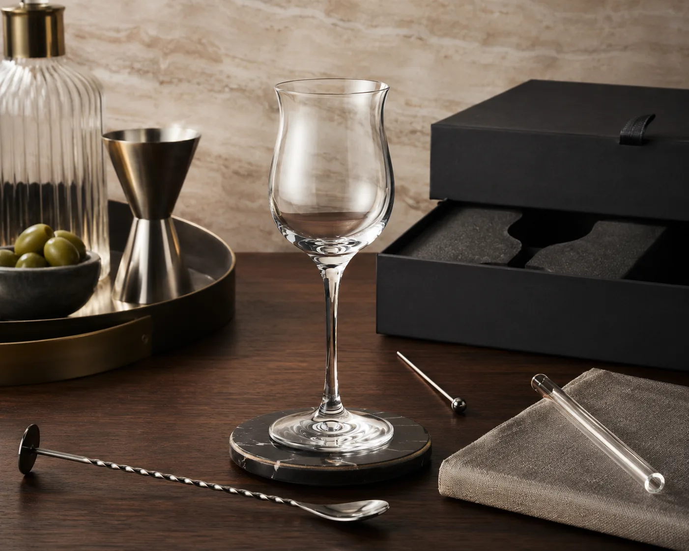 Nick and Nora Glass shown from a secondary angle with the bowl and rim visible.