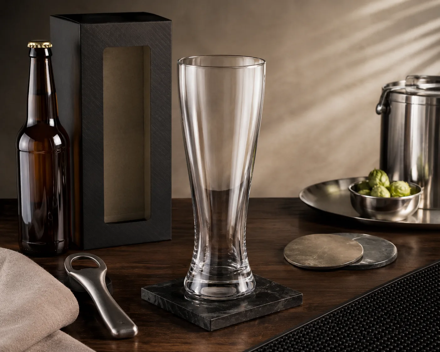 Pilsner Beer Glass in a coordinated hospitality table presentation.