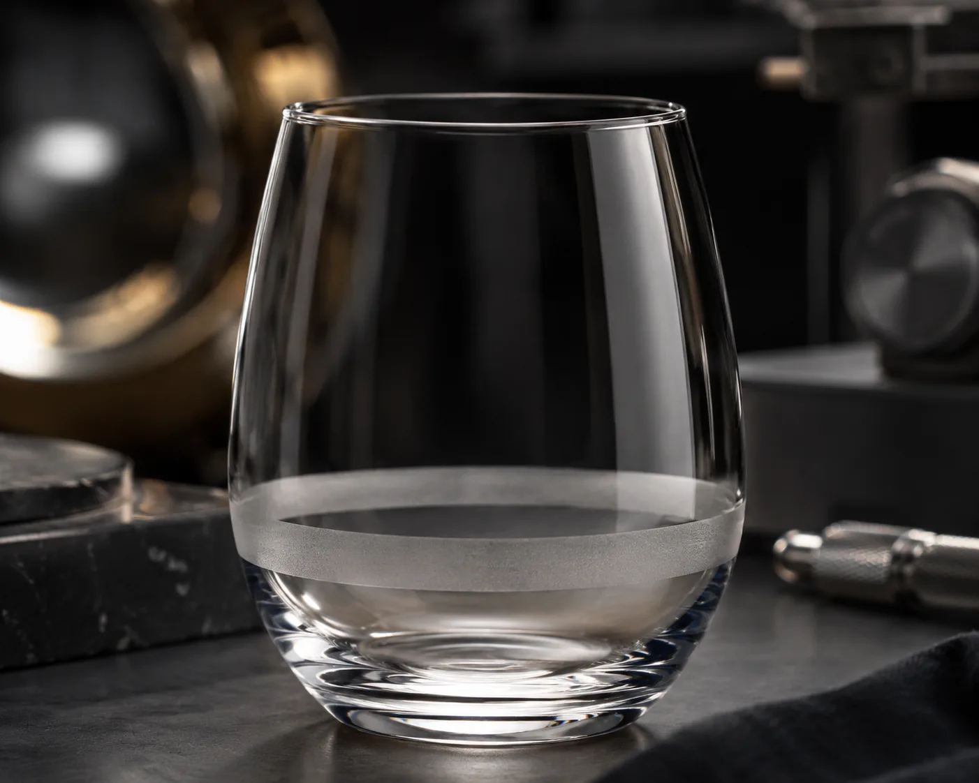 Stemless Wine Glass in a coordinated hospitality table presentation.