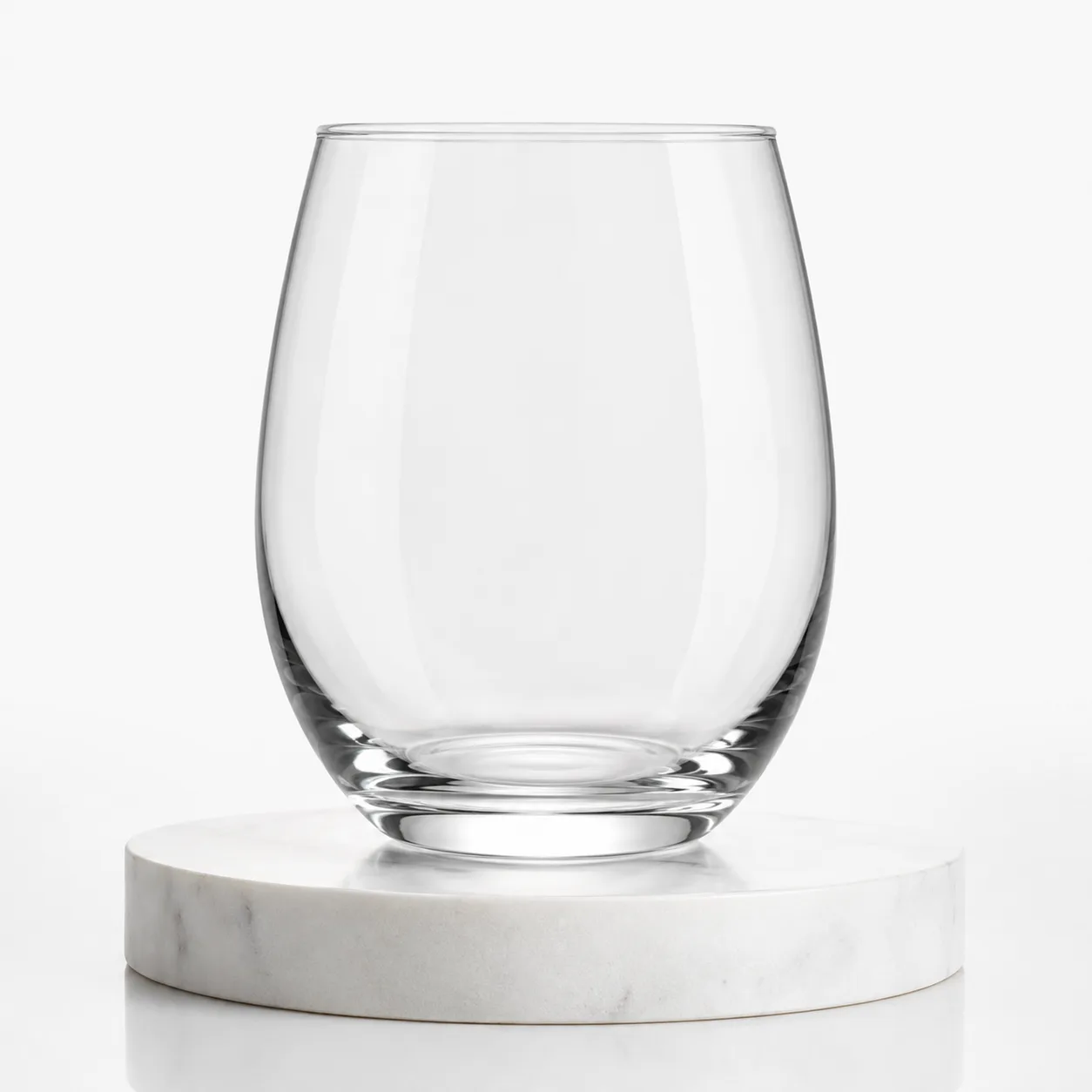 Stemless Wine Glass front view with visible stemless wine glass profile