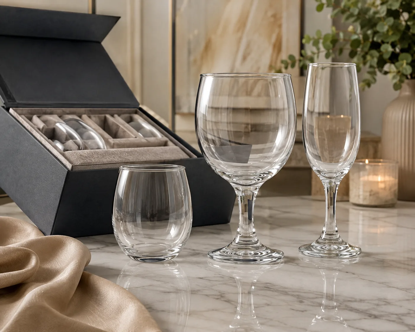 Close-up of Water Goblet showing the rim, glass wall and base.
