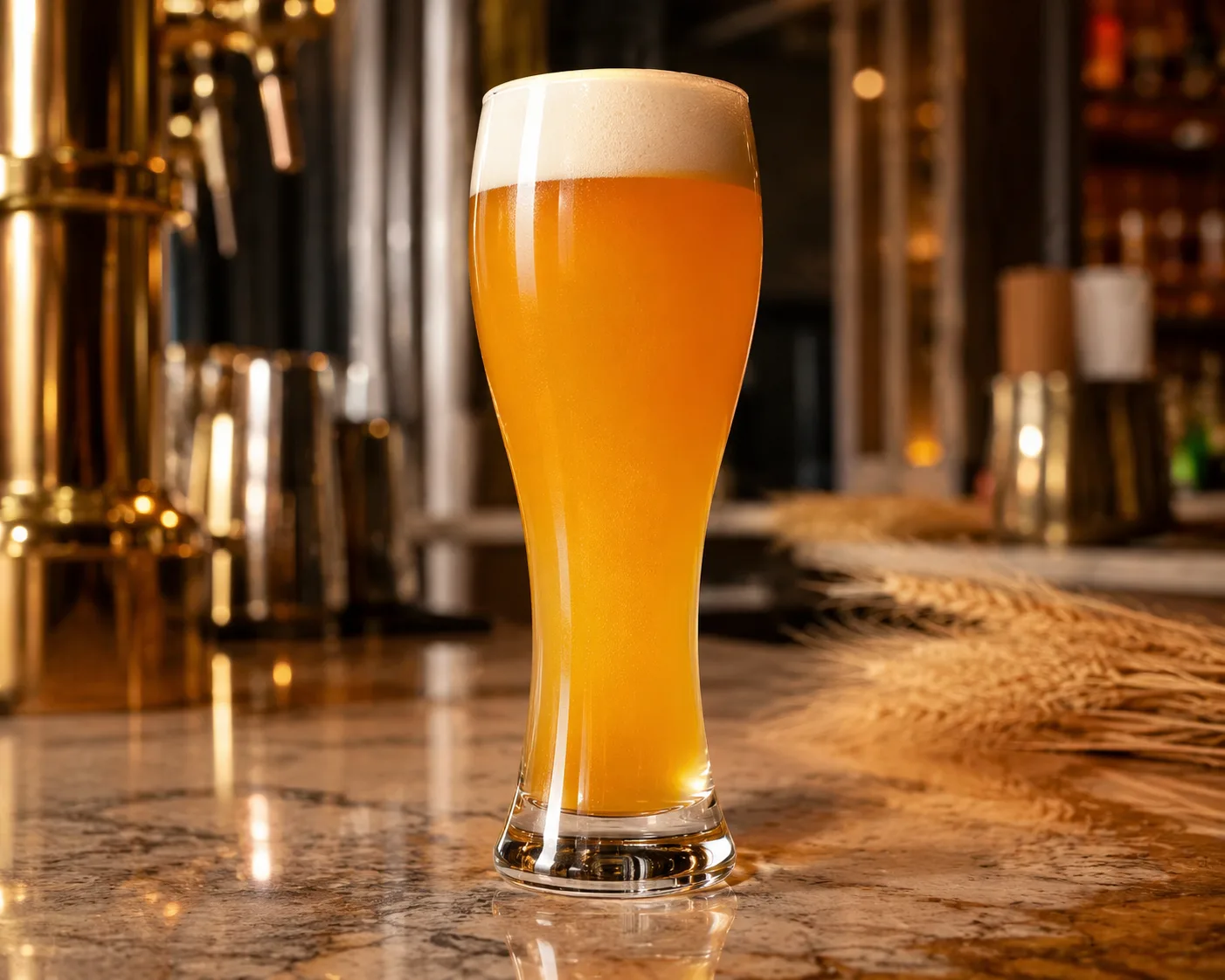 Weizen Beer Glass in a beverage service setting for wheat beer and brewery service.