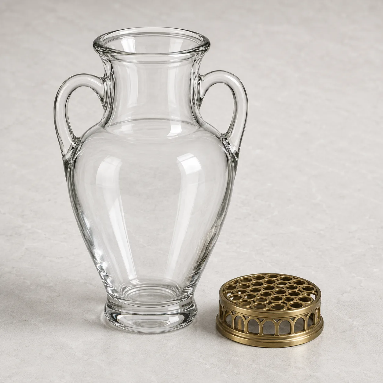Angled side view of Glass Amphora Vase showing the outer profile