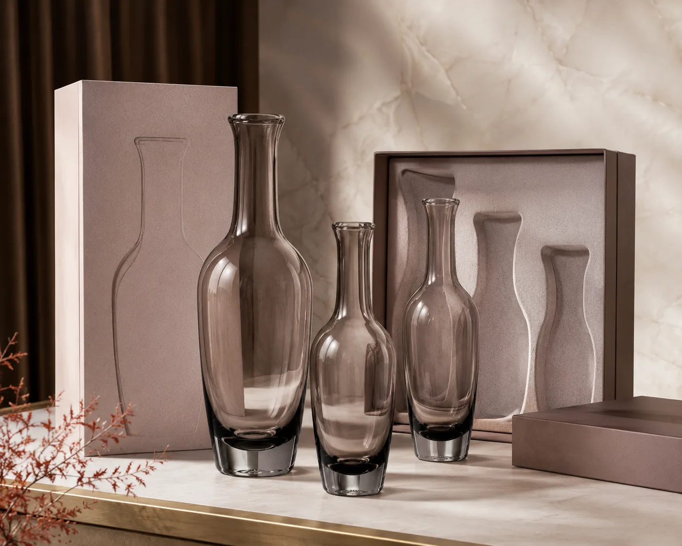Close-up of Glass Bottle-Shaped Vase showing the rim, surface and base detail.