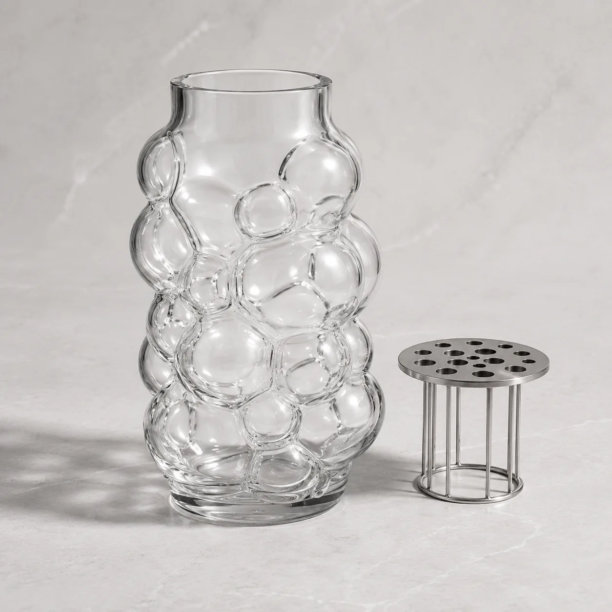 Angled side view of Glass Bubble Vase showing the outer profile