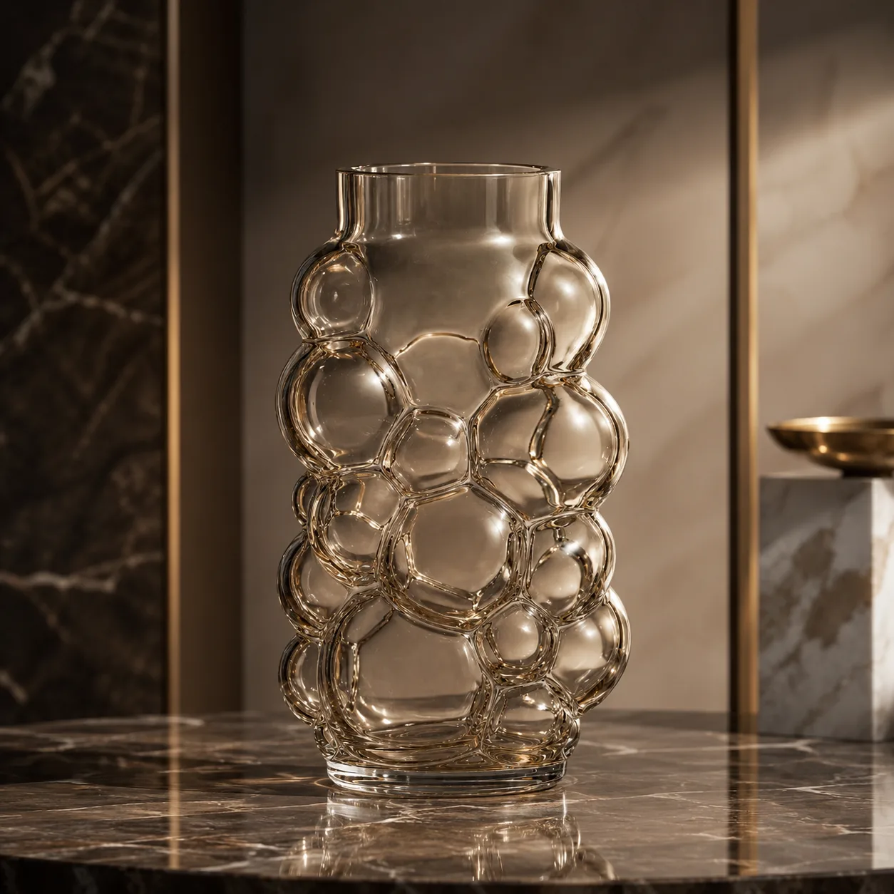 Close view of Glass Bubble Vase showing base area and color / frost finish