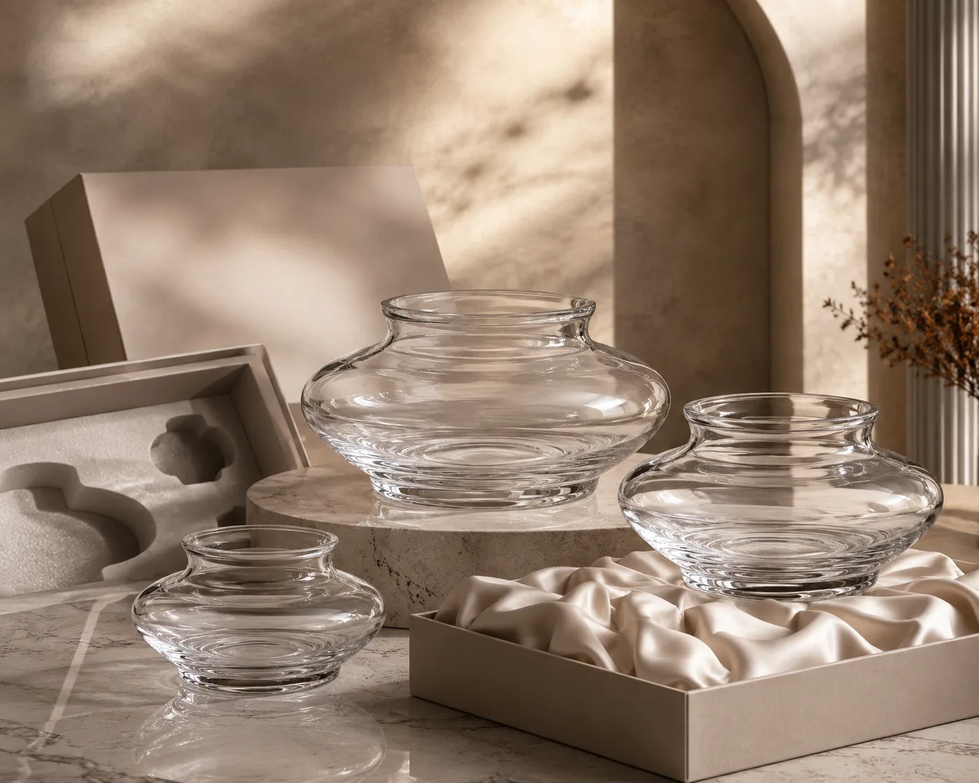 Close-up of Glass Centerpiece Vase showing the rim, surface and base detail.