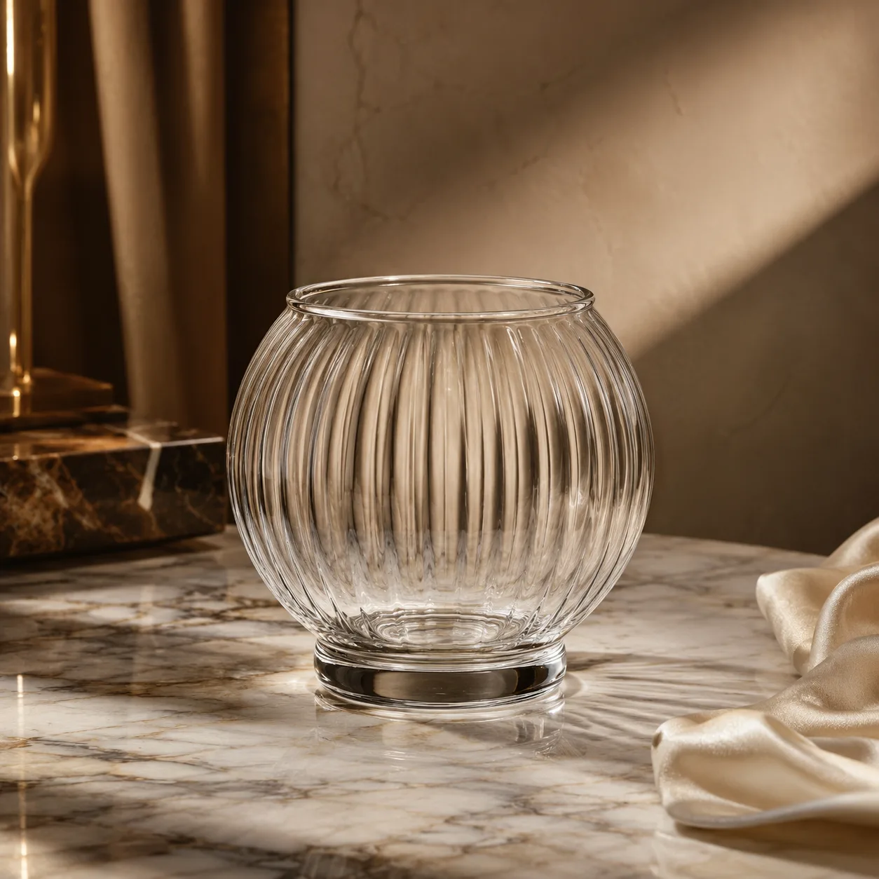 Detail view of Glass Fish Bowl Vase showing rim or base detail