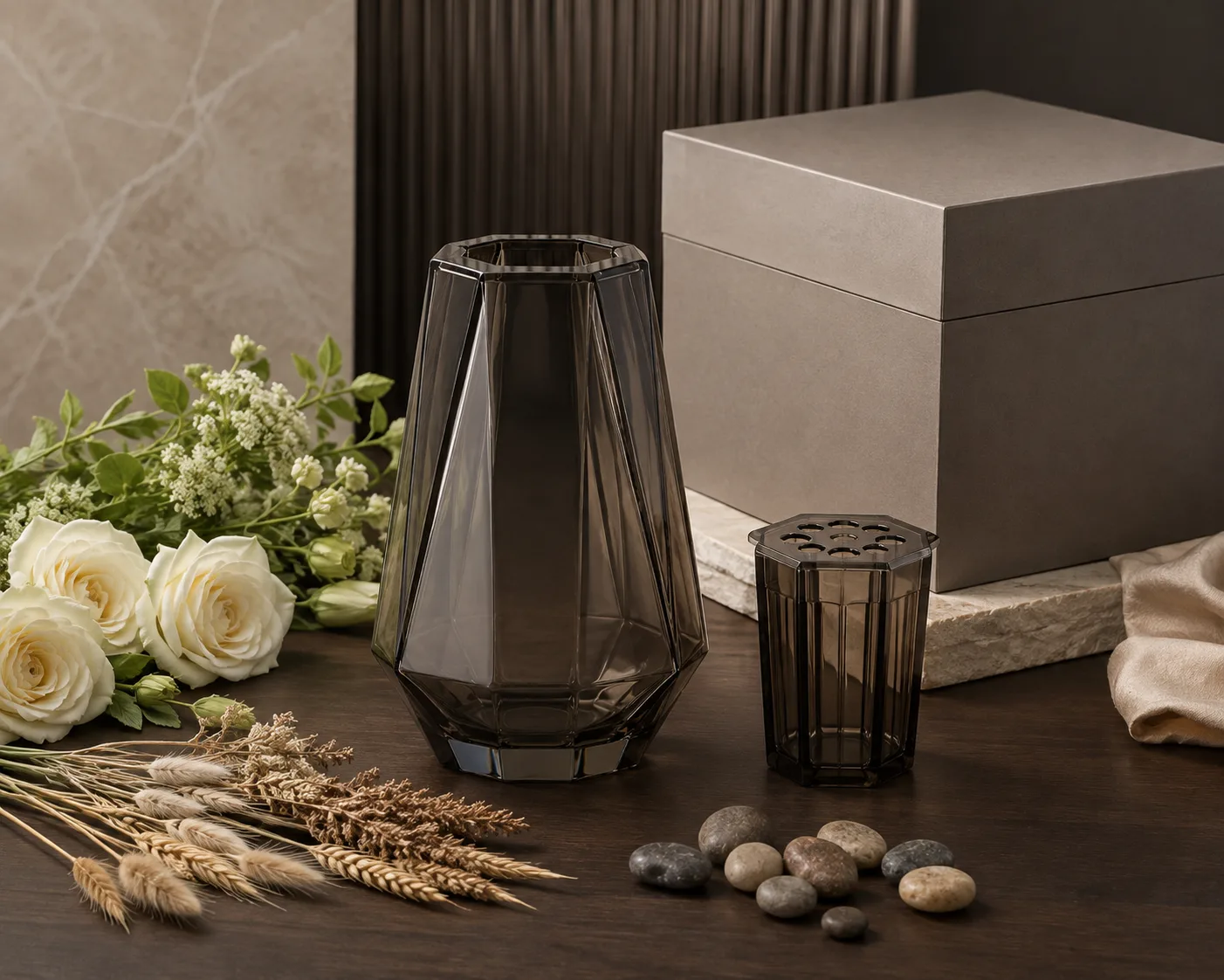 Glass Geometric Vase shown from a secondary angle with the opening and body profile visible.