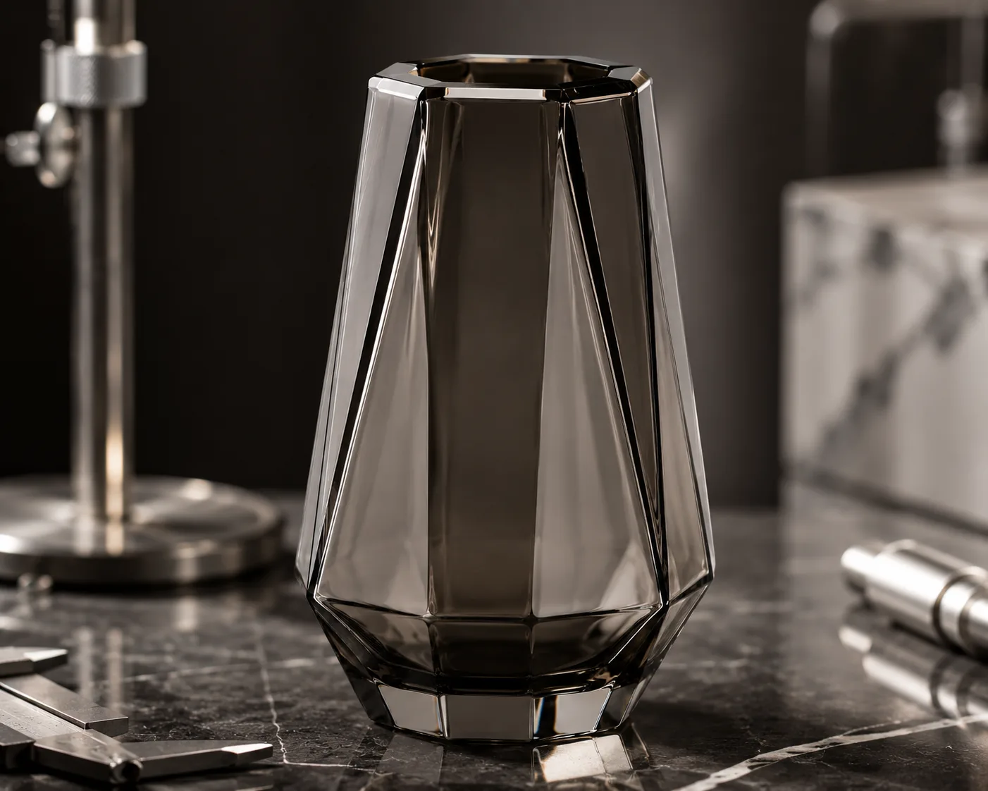 Glass Geometric Vase in a coordinated tabletop or interior display.