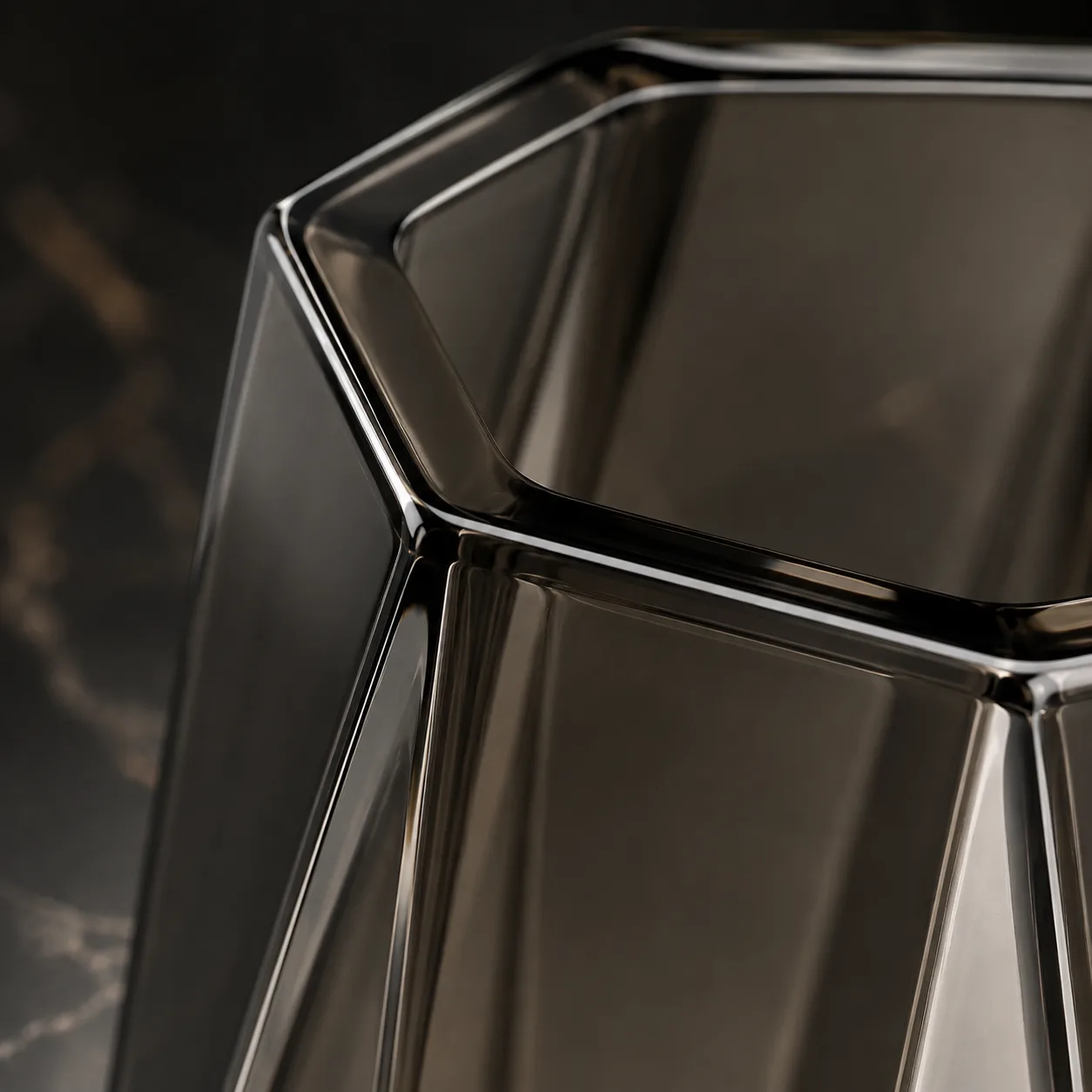 Close view of Glass Geometric Vase showing base area and color / frost finish