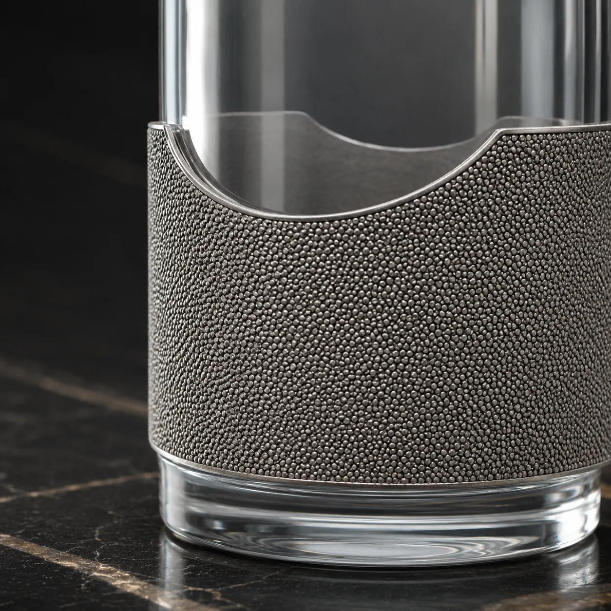 Close view of Glass Hurricane Vase showing base area and color / frost finish