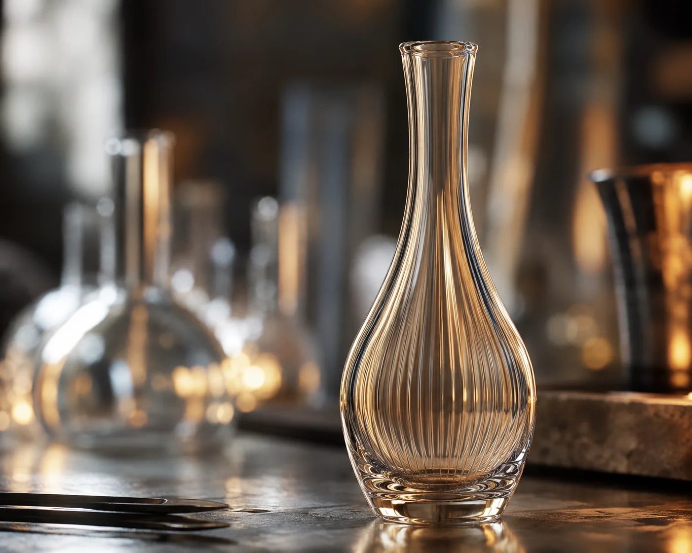 Glass Narrow-Neck Vase in a coordinated tabletop or interior display.
