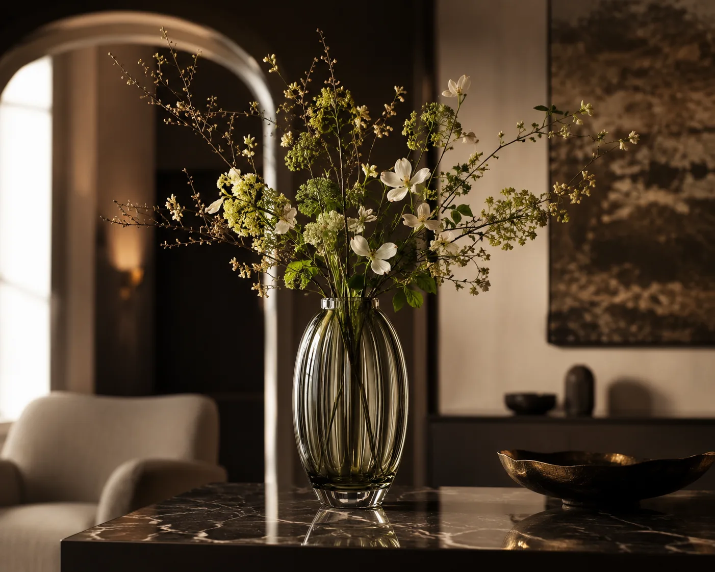 Glass Oval Vase in a decorative floral setting for floral arrangements and decorative table settings.