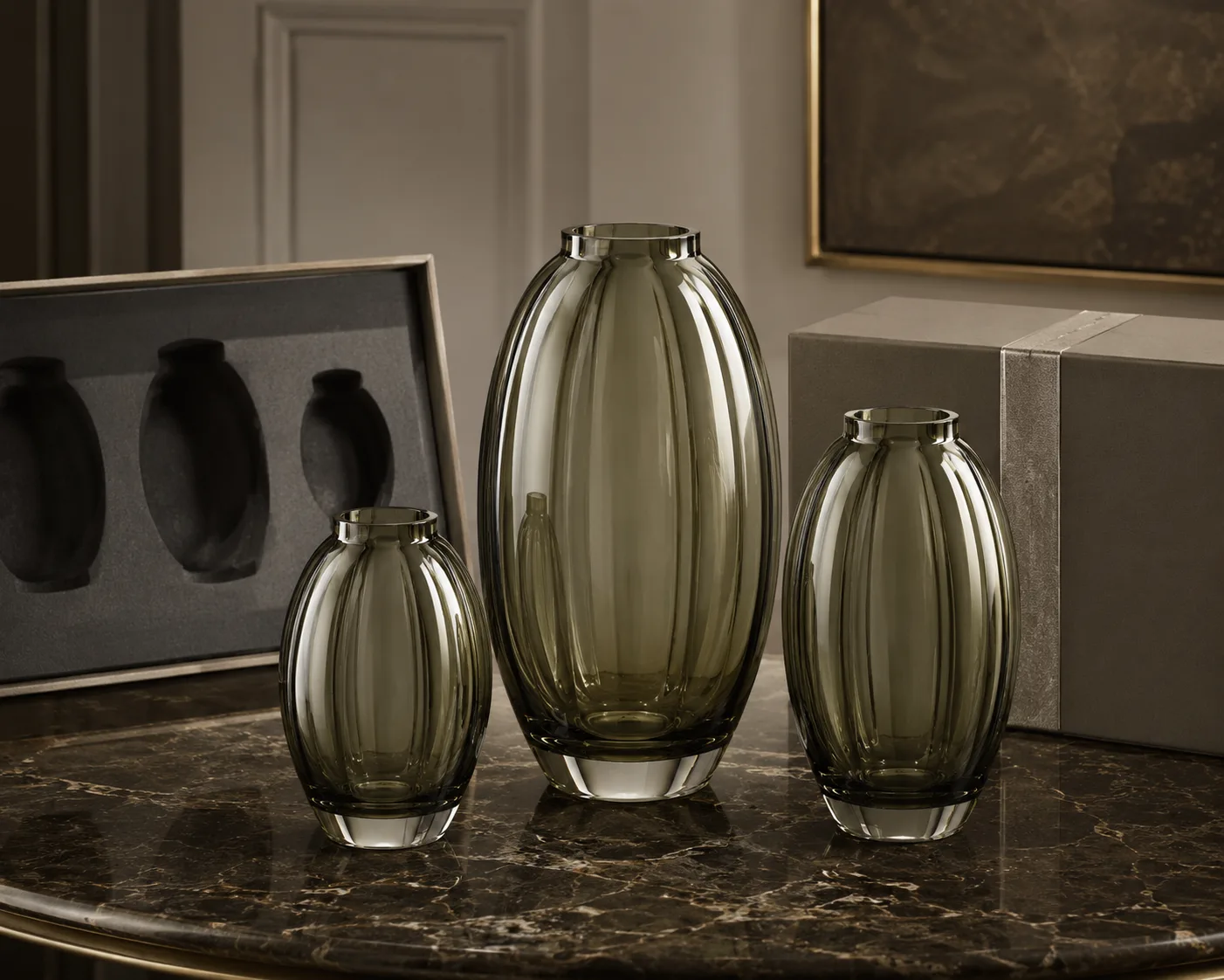Close-up of Glass Oval Vase showing the rim, surface and base detail.