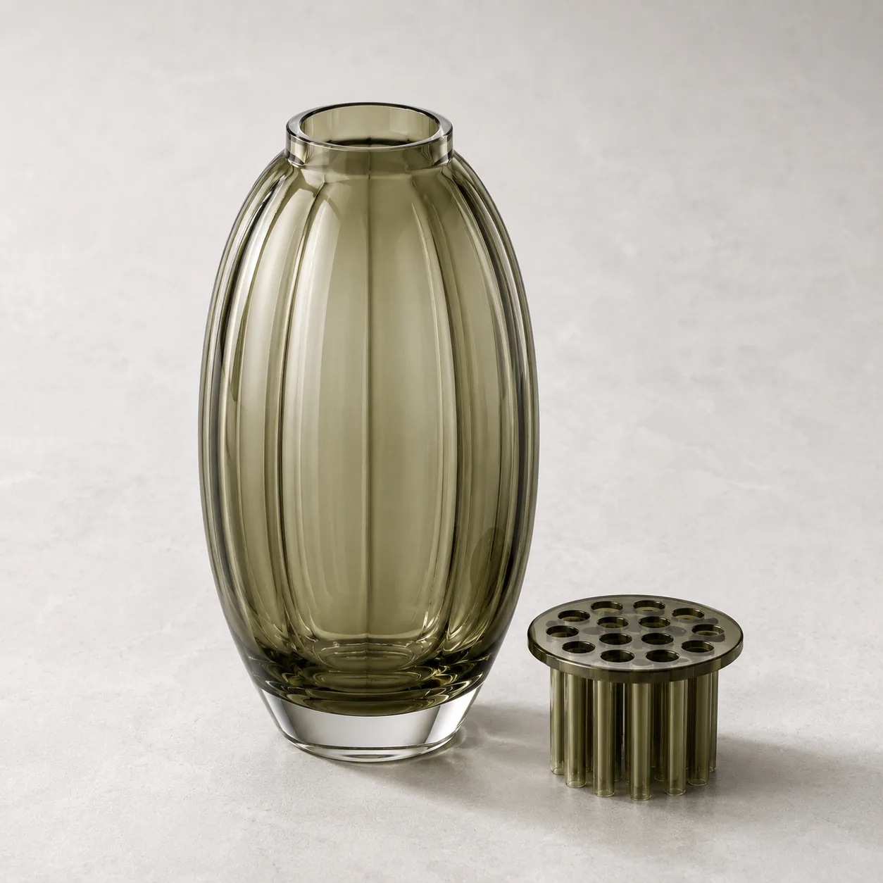 Angled side view of Glass Oval Vase showing the outer profile
