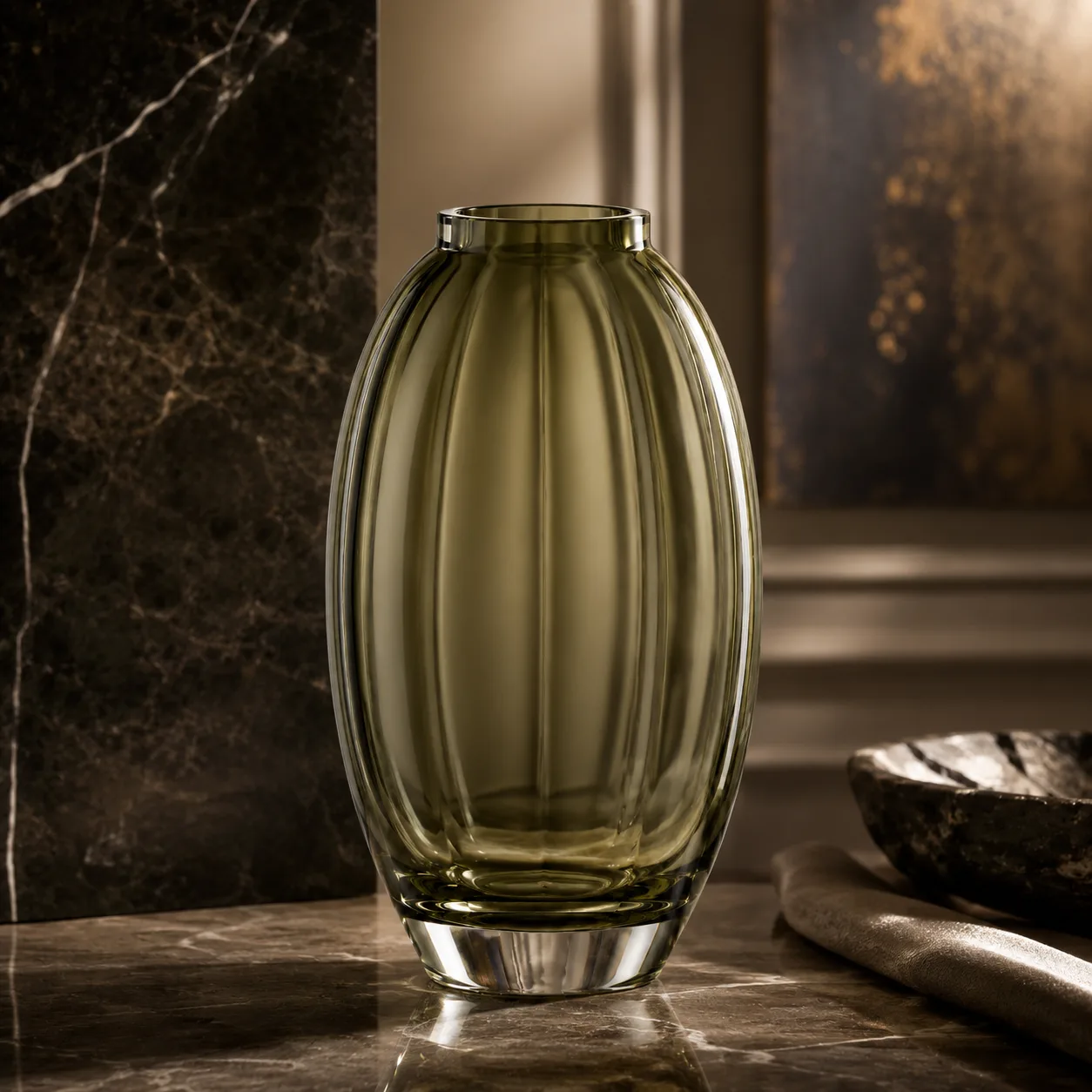 Detail view of Glass Oval Vase showing rim or base detail