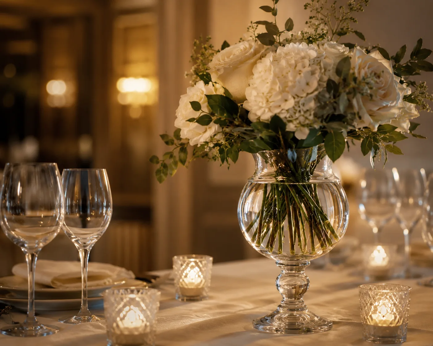 Glass Pedestal Vase in a decorative floral setting for elevated floral displays and event centerpieces.