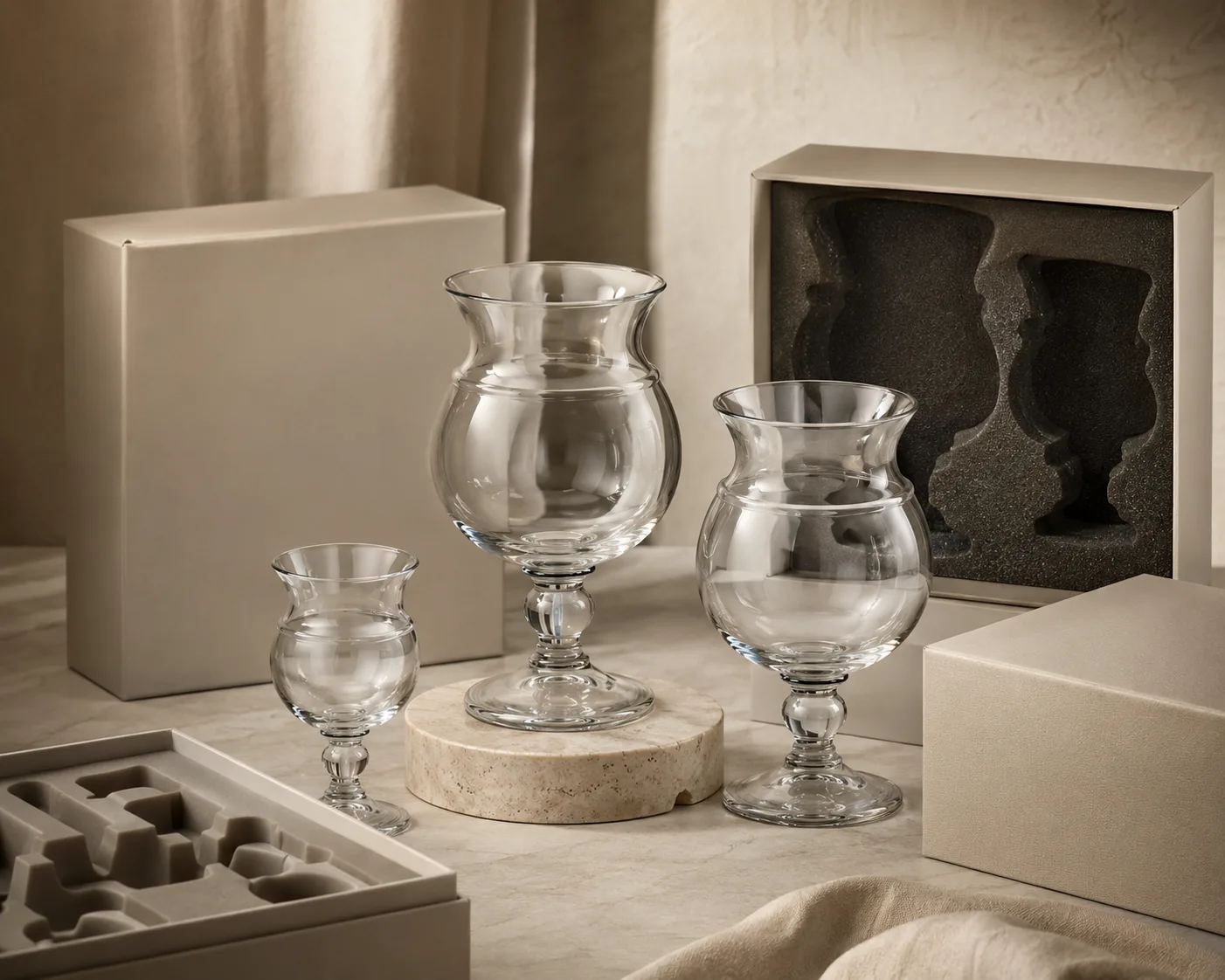 Close-up of Glass Pedestal Vase showing the rim, surface and base detail.
