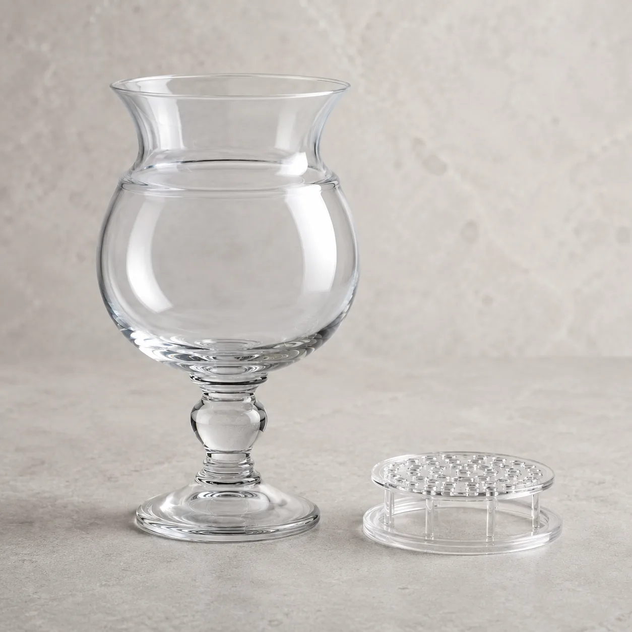 Angled side view of Glass Pedestal Vase showing the outer profile