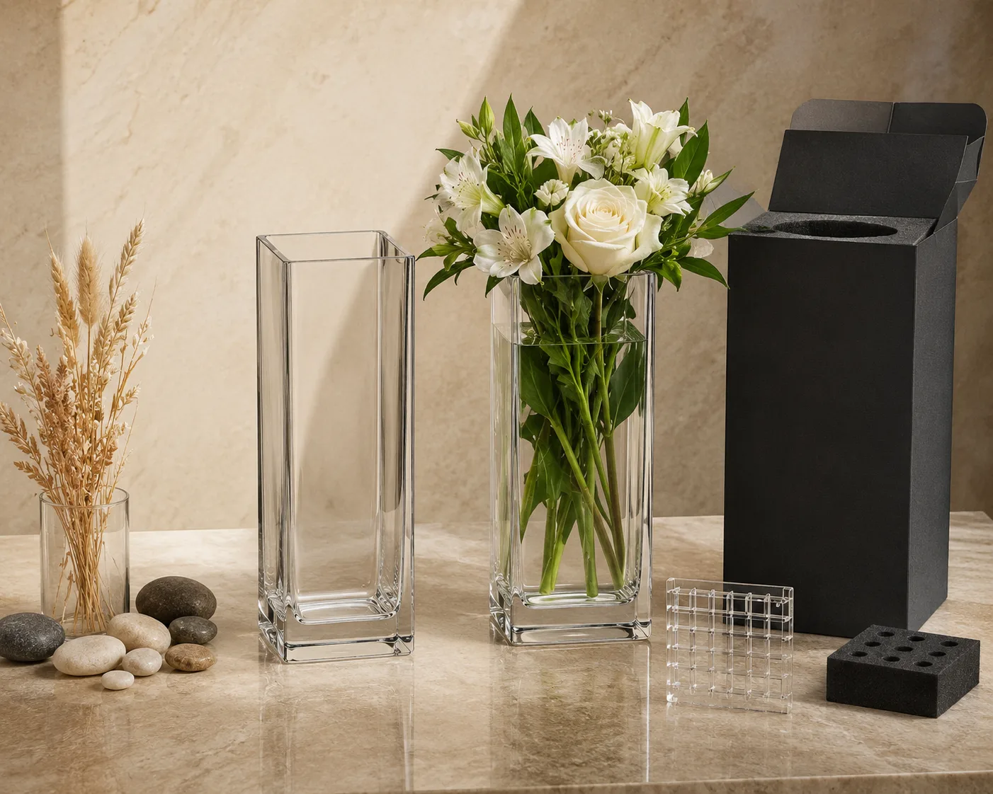 Glass Rectangular Vase shown from a secondary angle with the opening and body profile visible.