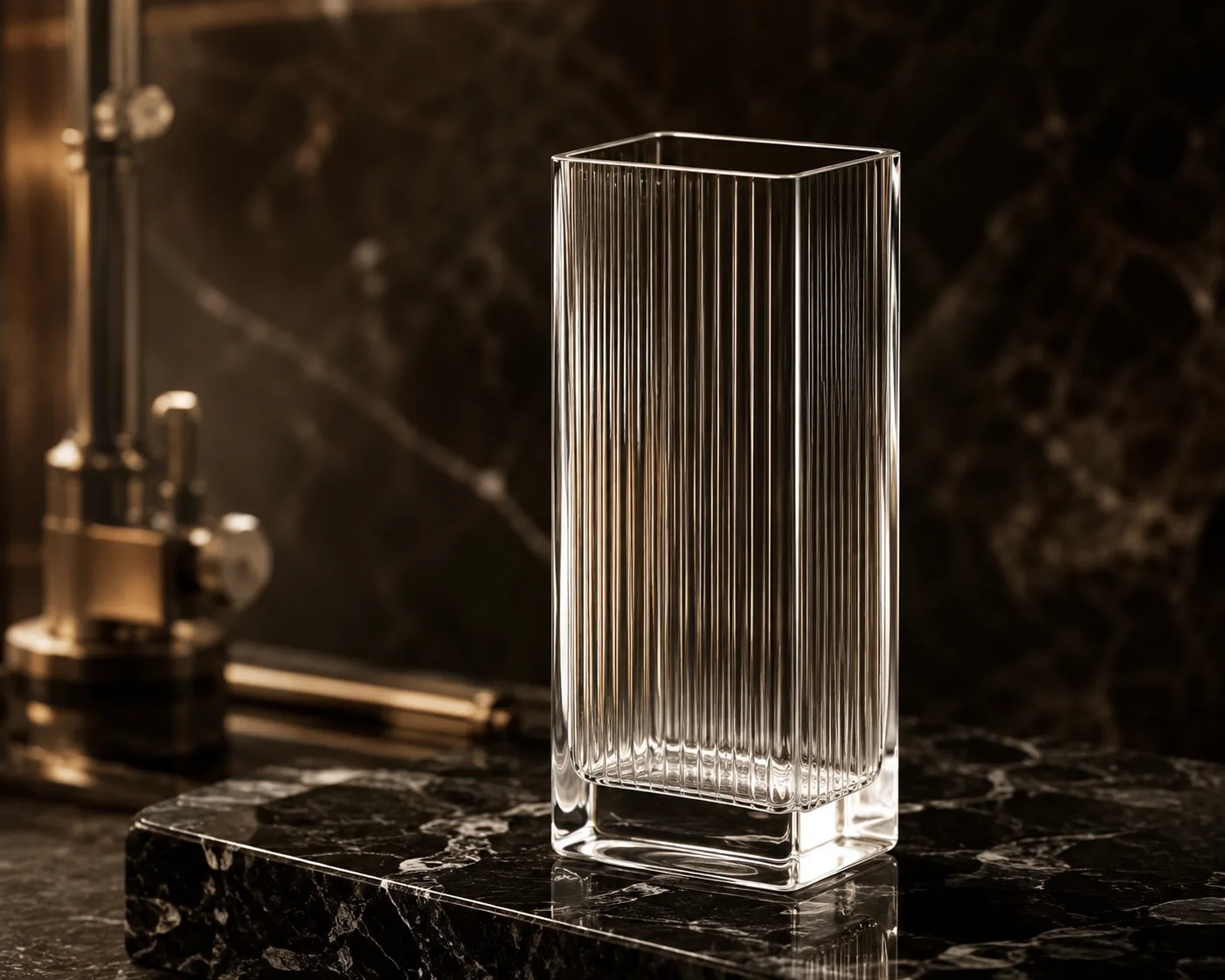 Glass Rectangular Vase in a coordinated tabletop or interior display.