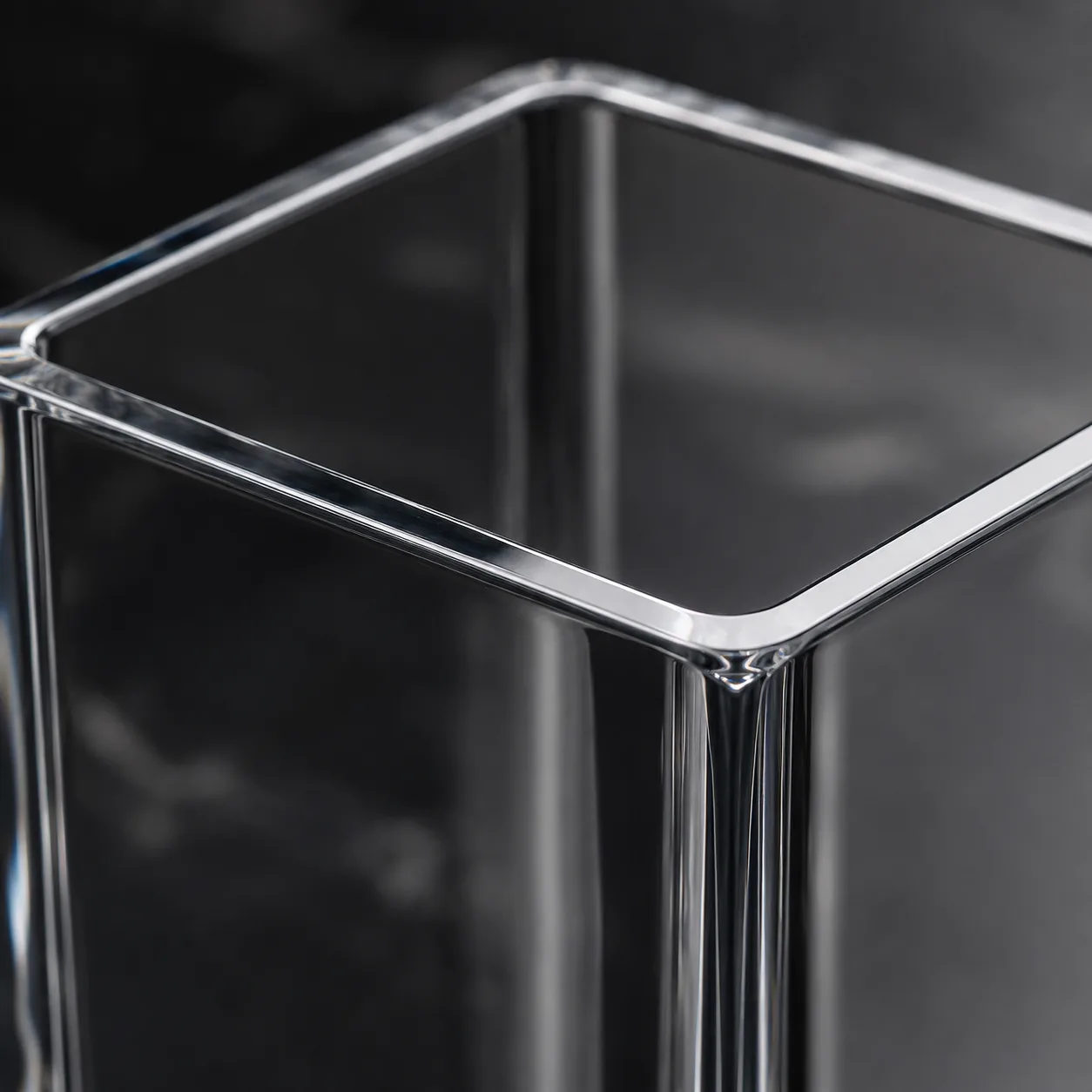 Close view of Glass Rectangular Vase showing base area and color / frost finish