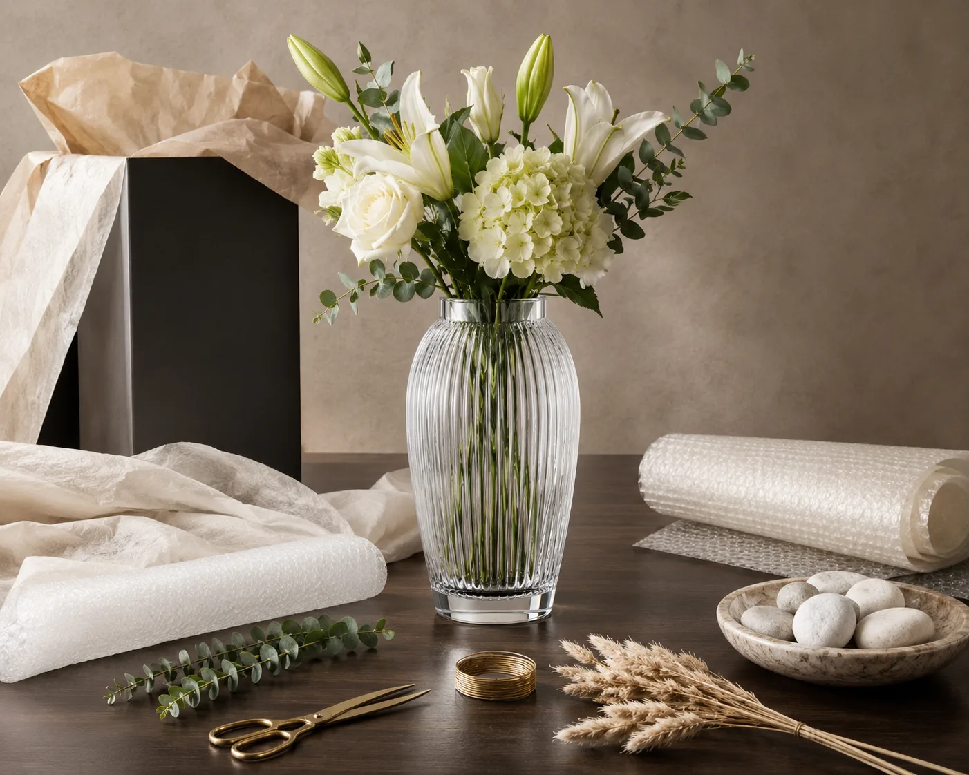 Glass Ribbed Vase shown from a secondary angle with the opening and body profile visible.
