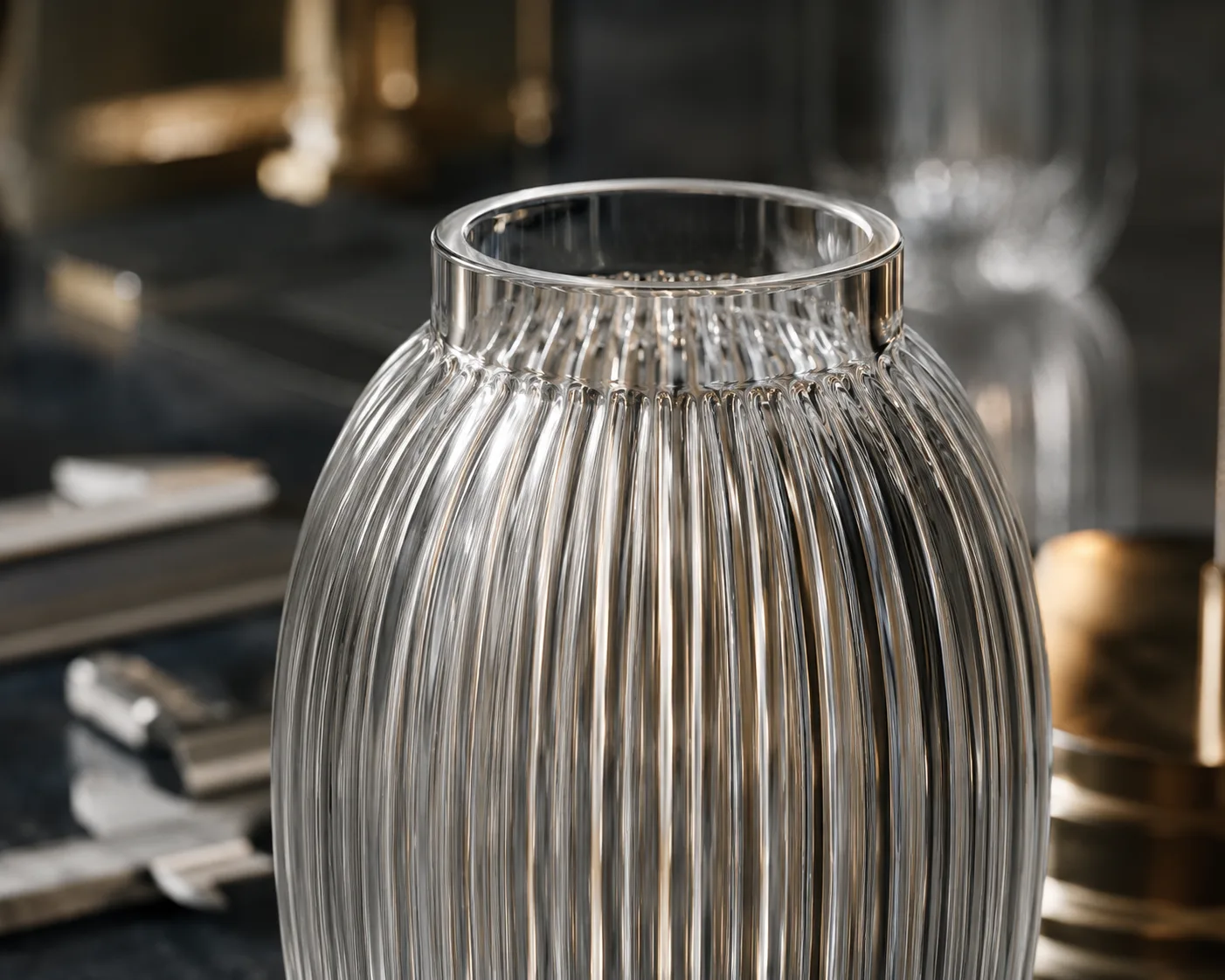 Glass Ribbed Vase in a coordinated tabletop or interior display.