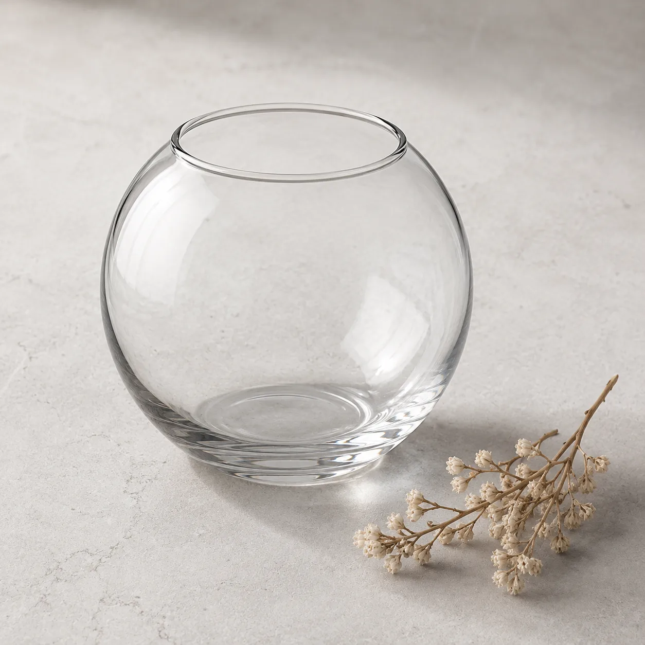 Angled side view of Glass Round Vase showing the outer profile