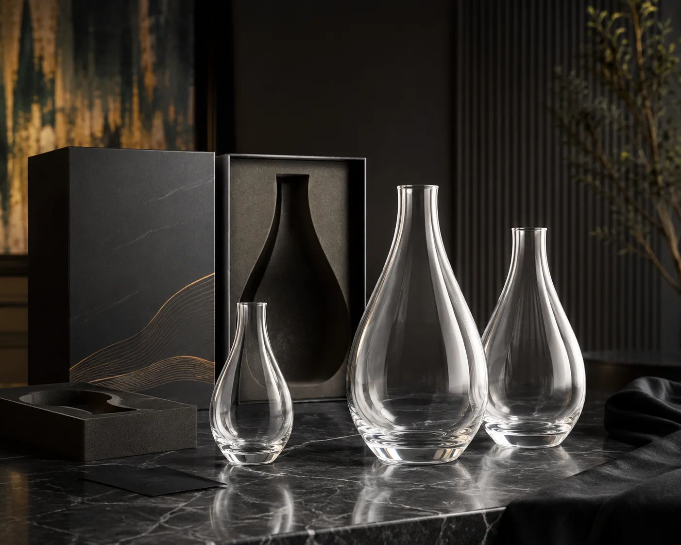 Close-up of Glass Teardrop Vase showing the rim, surface and base detail.