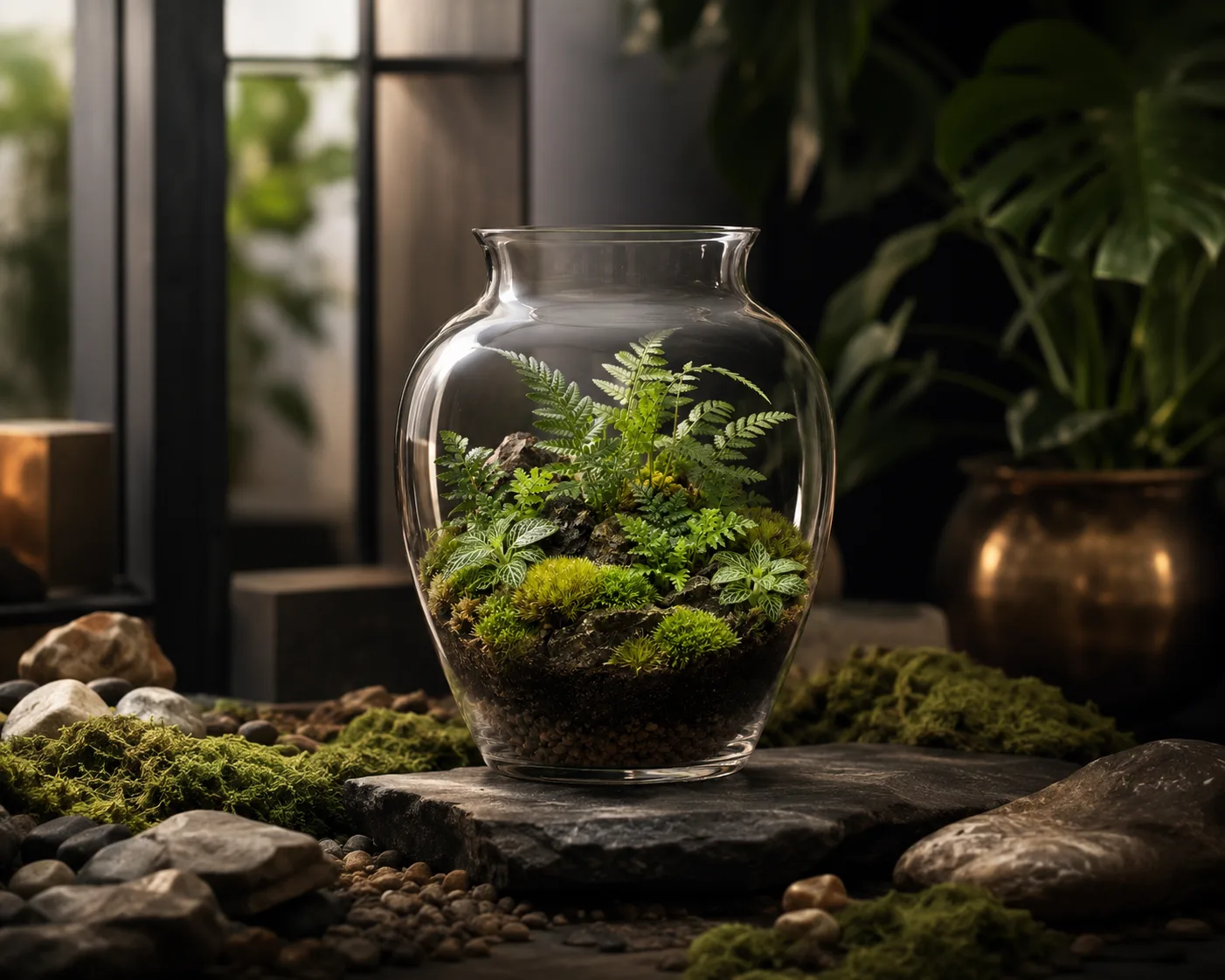 Glass Terrarium Vase in a decorative floral setting for terrariums and plants.