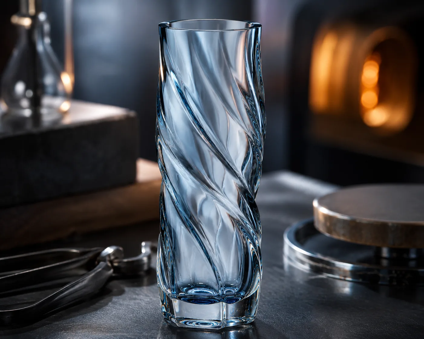 Glass Twisted Vase in a coordinated tabletop or interior display.