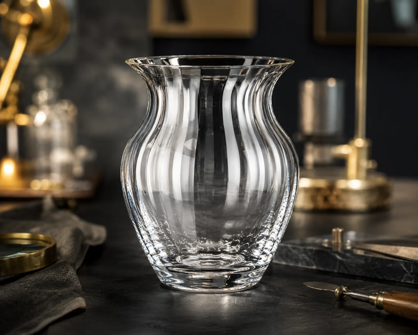 Glass Wide-Mouth Vase in a coordinated tabletop or interior display.