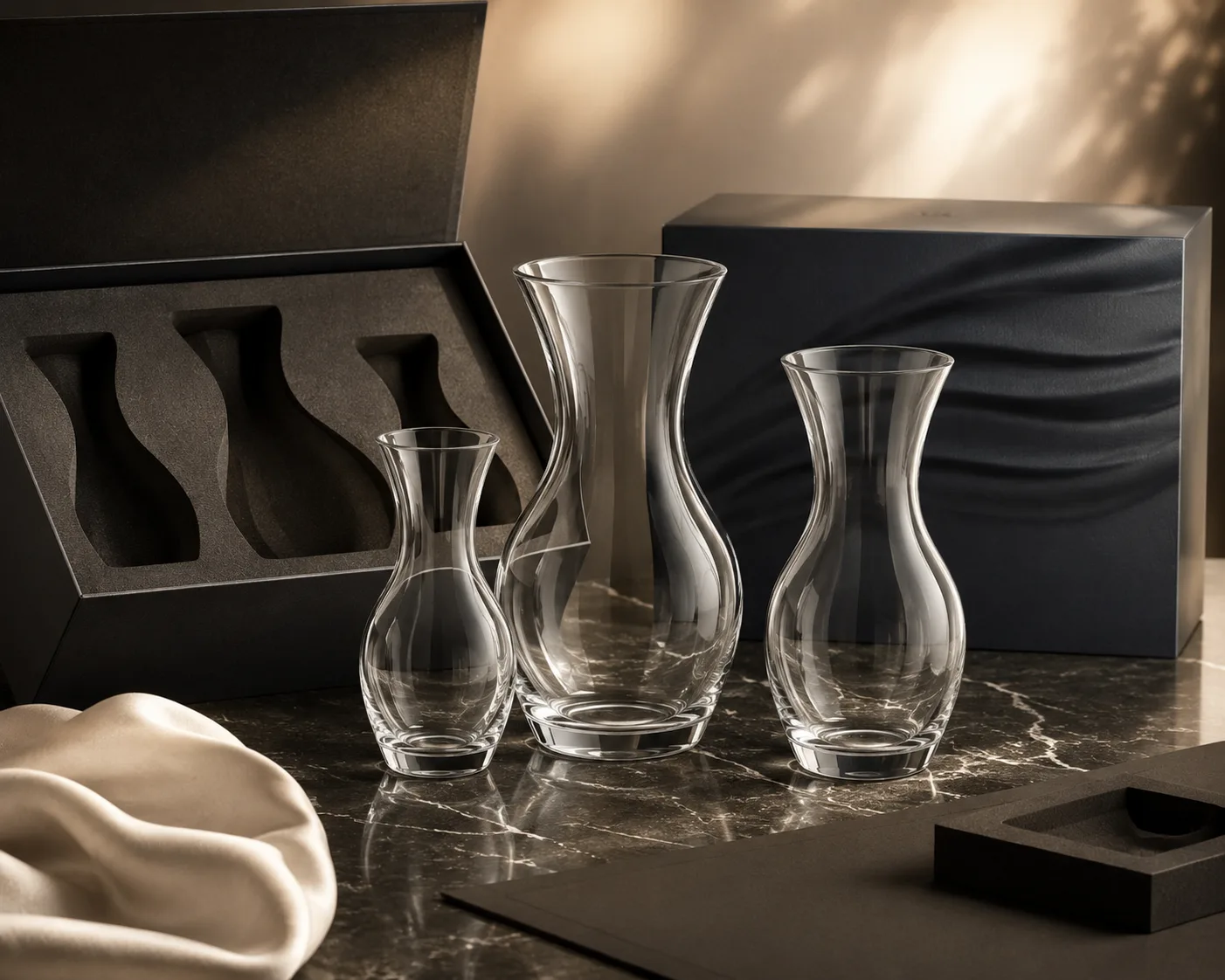 Close-up of Hourglass Vase showing the rim, surface and base detail.