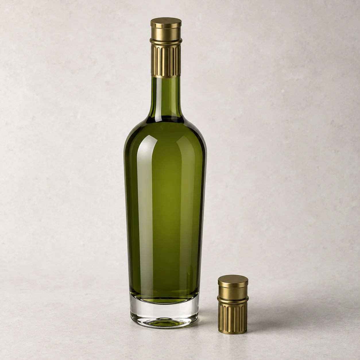 Angled side view of Absinthe Bottle showing the outer profile