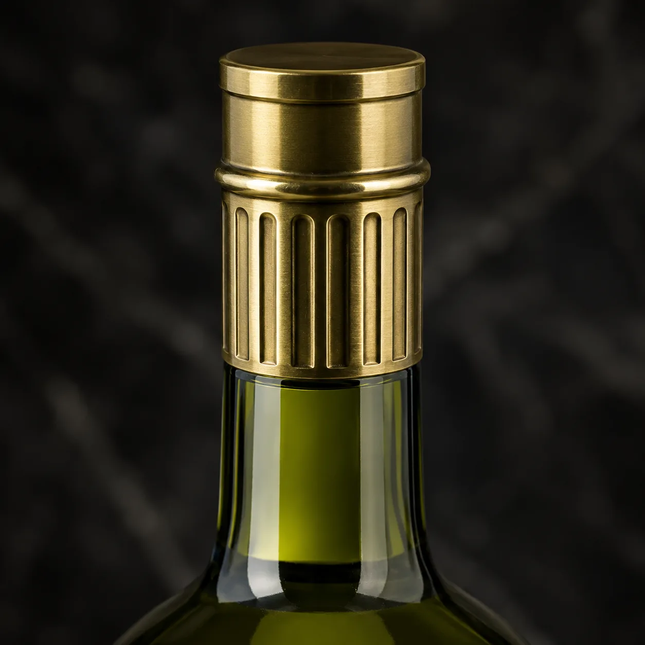 Close view of Absinthe Bottle showing shoulder shape and label / embossing