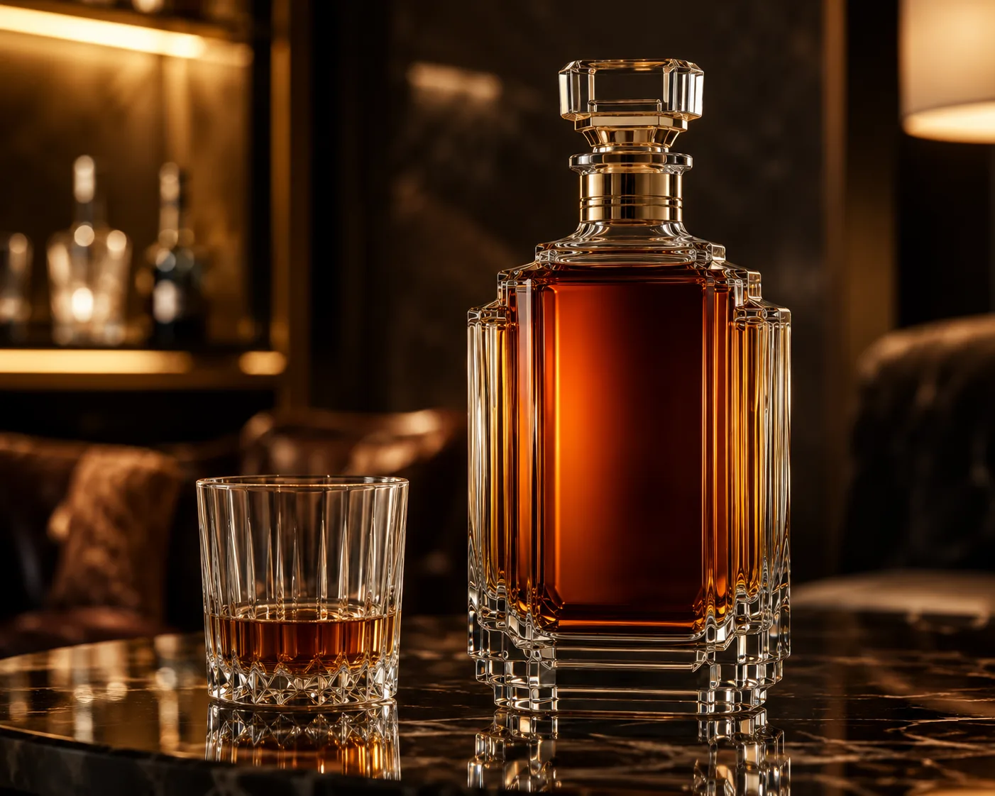 Art Deco Liquor Bottle in a premium spirits packaging presentation for premium spirits and decorative gift packaging.