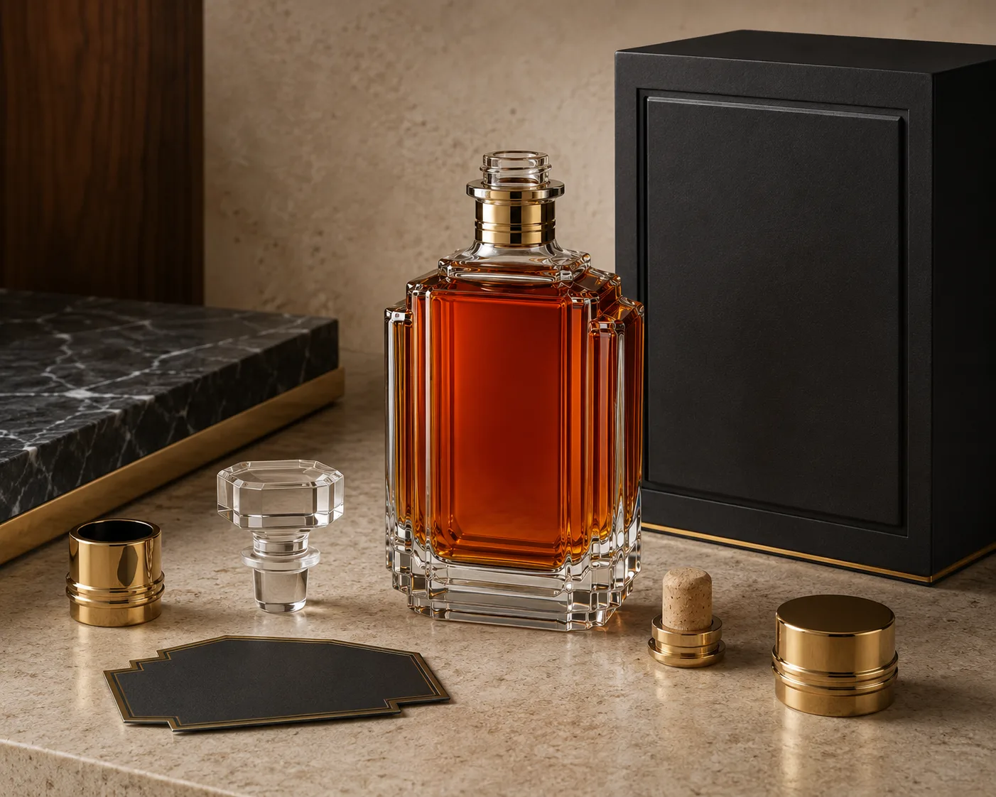 Art Deco Liquor Bottle shown from a secondary angle with the shoulder and neck visible.