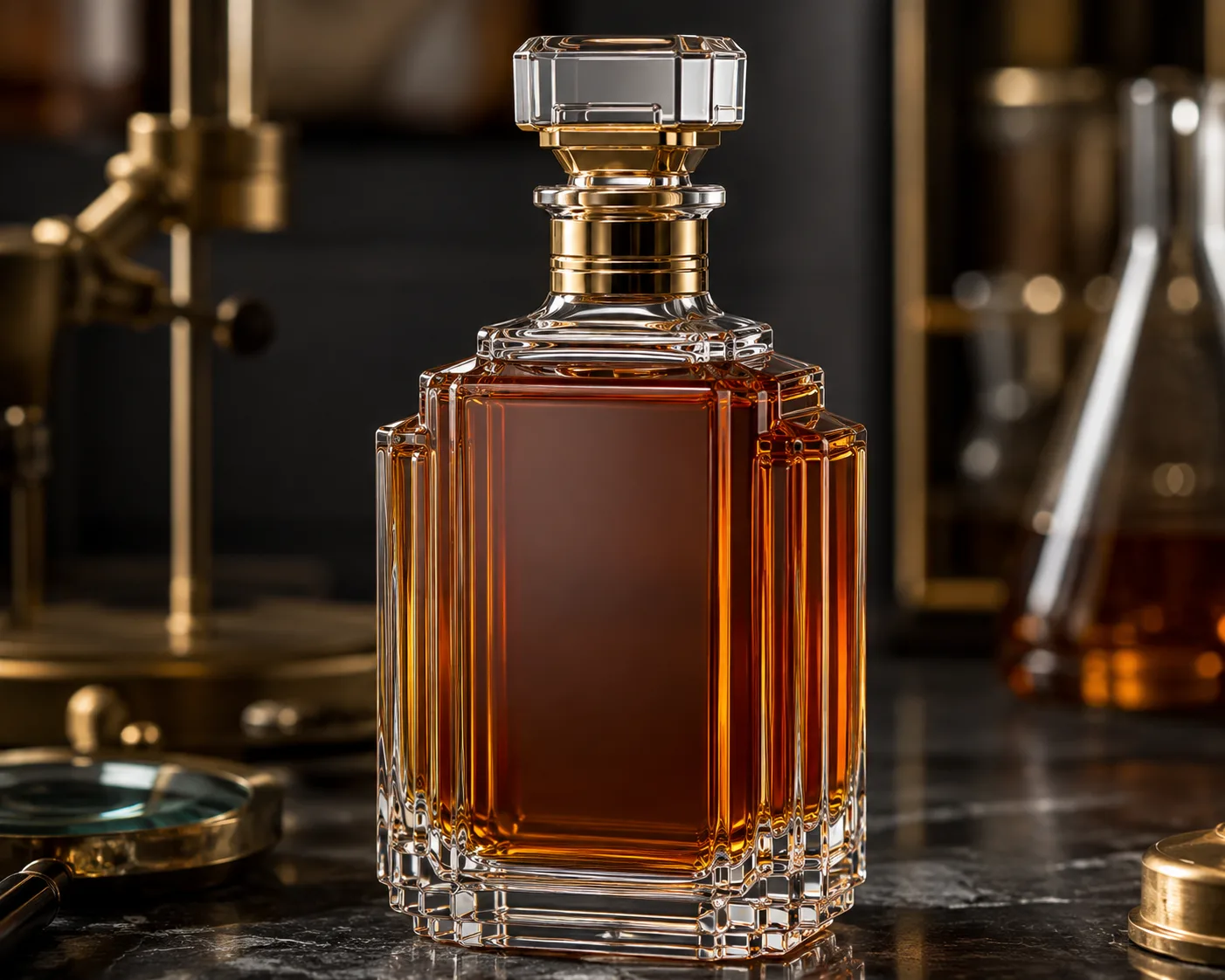 Art Deco Liquor Bottle in a coordinated bar or gift-packaging display.